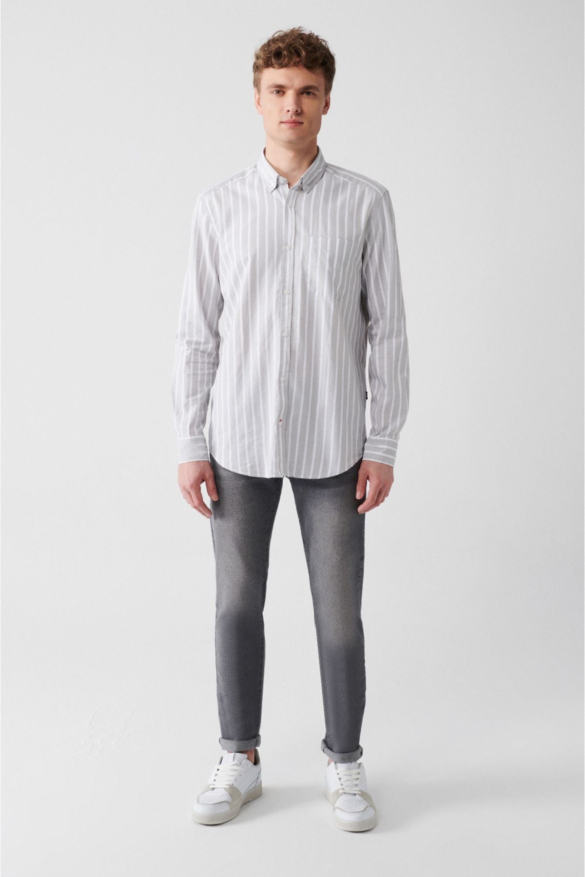 Men's Gray 100 %Cotton Oxford striped shirt A31y2055