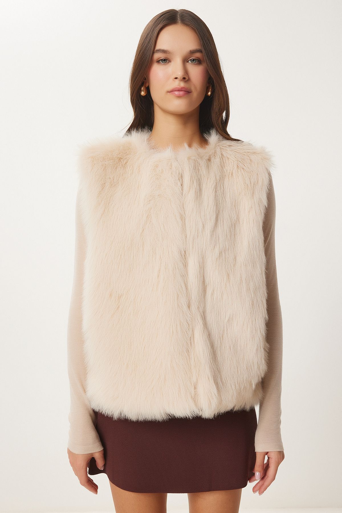 Women's Cream Artificial Fur Vest YL00004