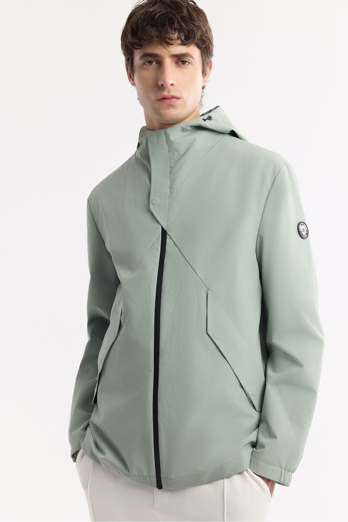 Men's Mint Green Hooded collar windproof light coat A51y6054