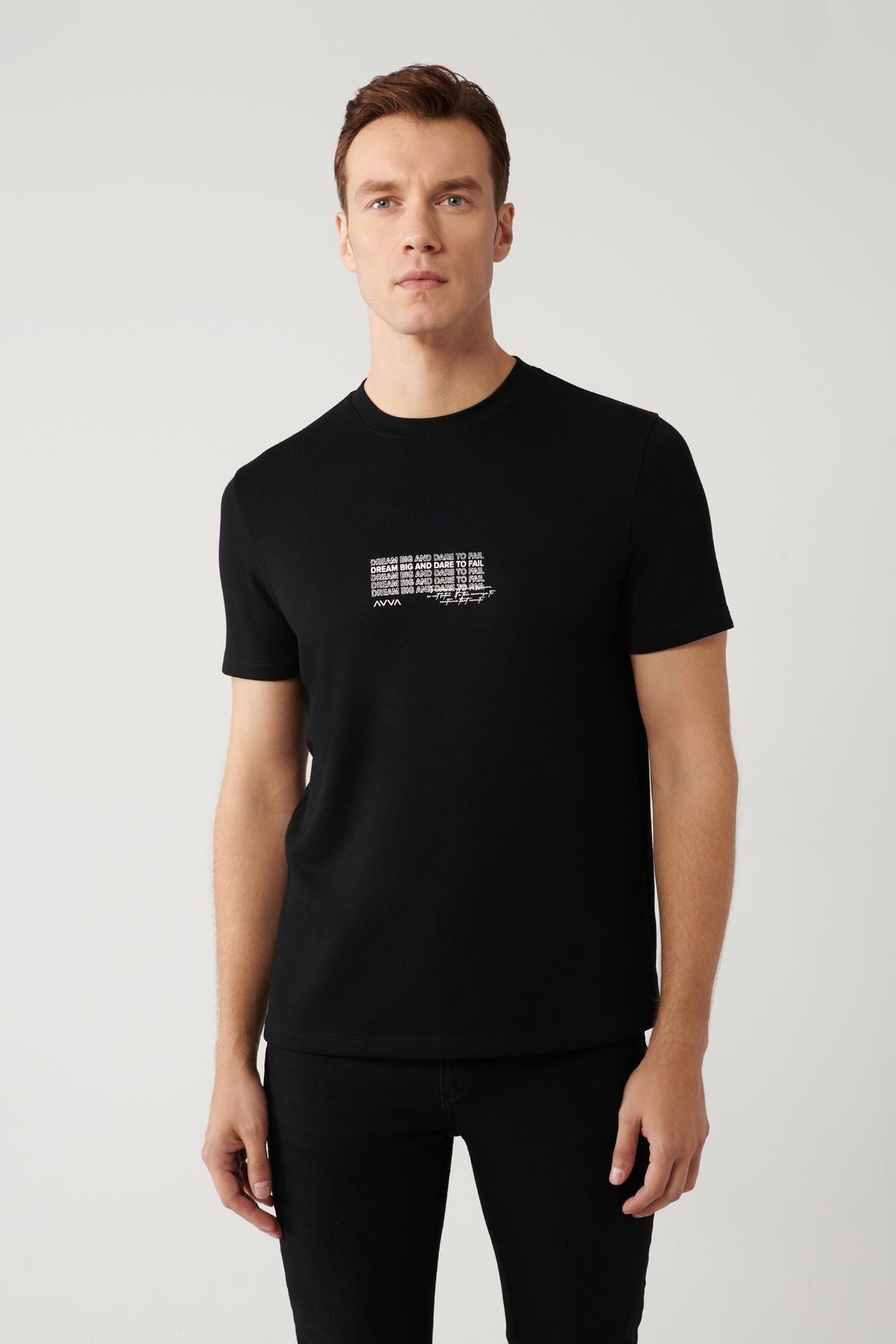 Men's black bike collar printed Interlok T-shirt A41y1013