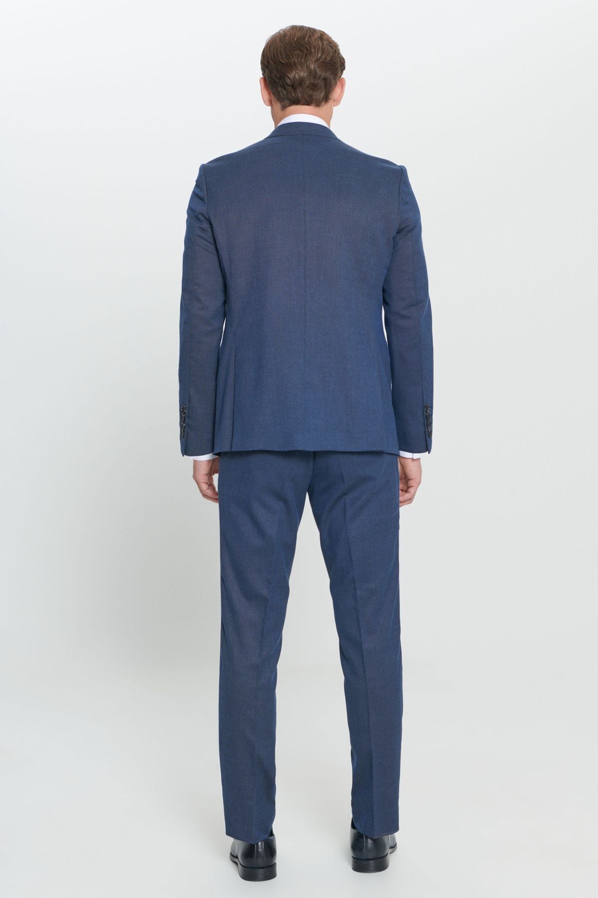 Men's navy blue regular fit comfortable cut mono collar patterned suit suits