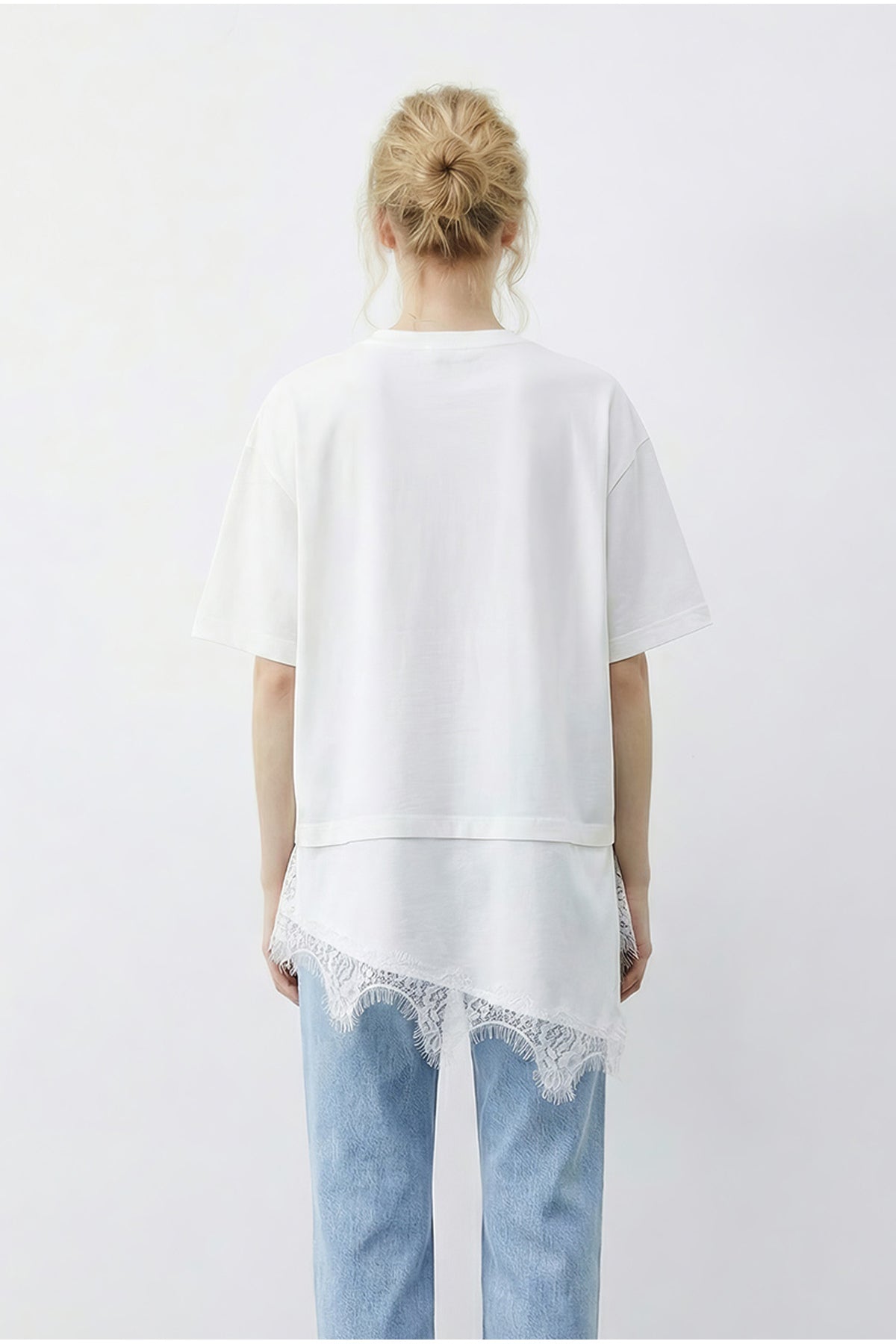 Women's Asymmetrical Lace Hemline Oversize T-Shirt 8716 60283956