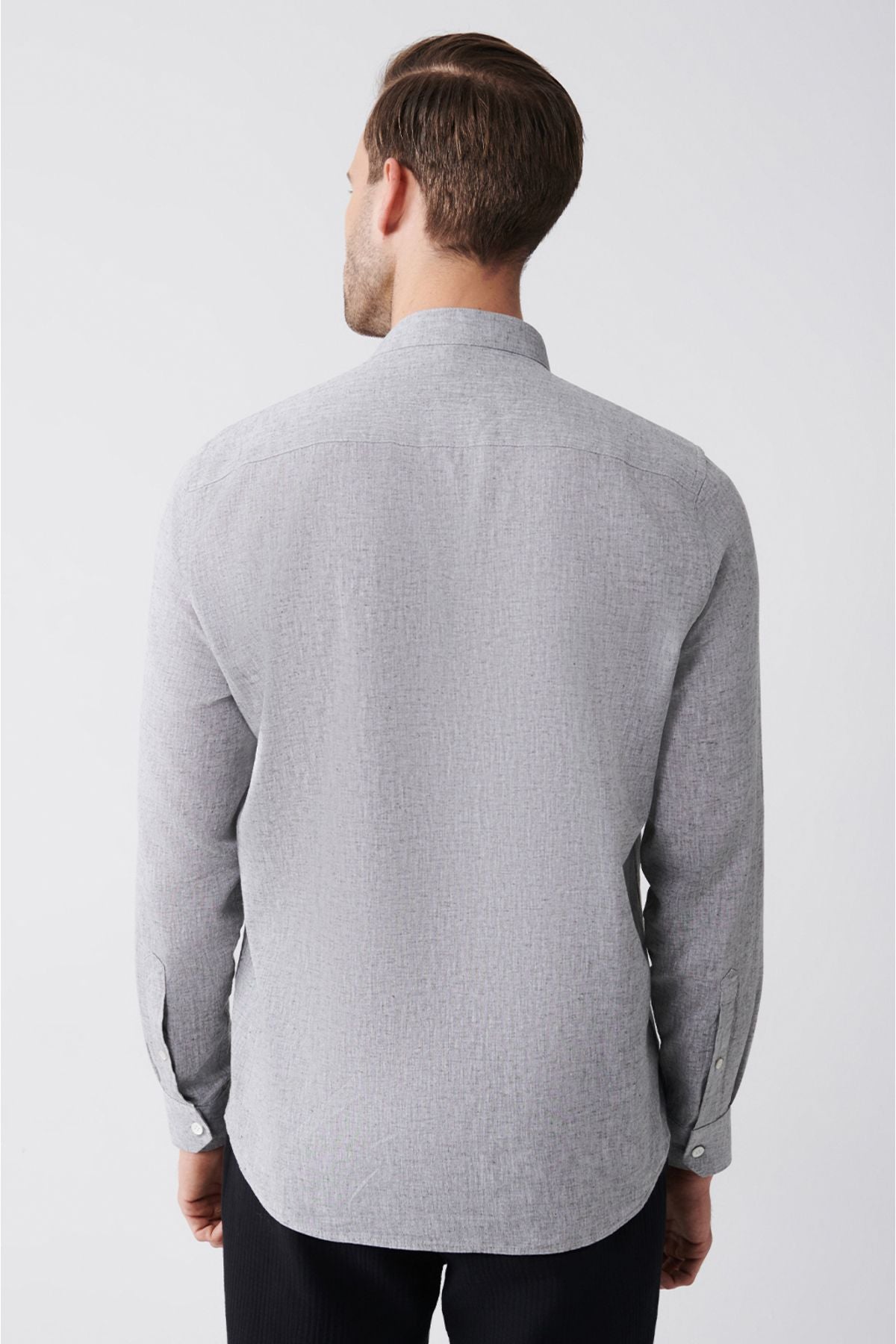 Men's anthracite judge collar linen mixed shirt B002027