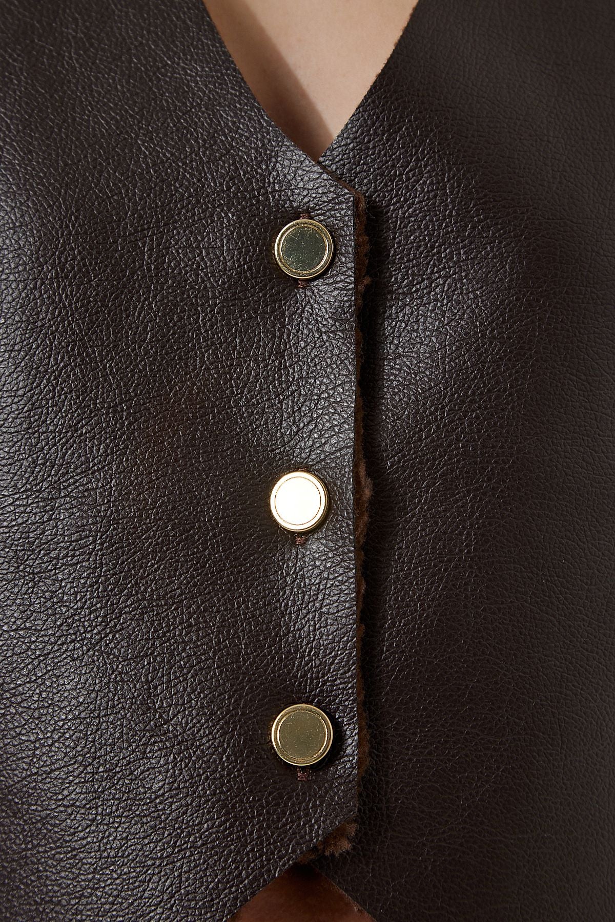 Female Brown Polar Artificial Leather Vest Tp00019