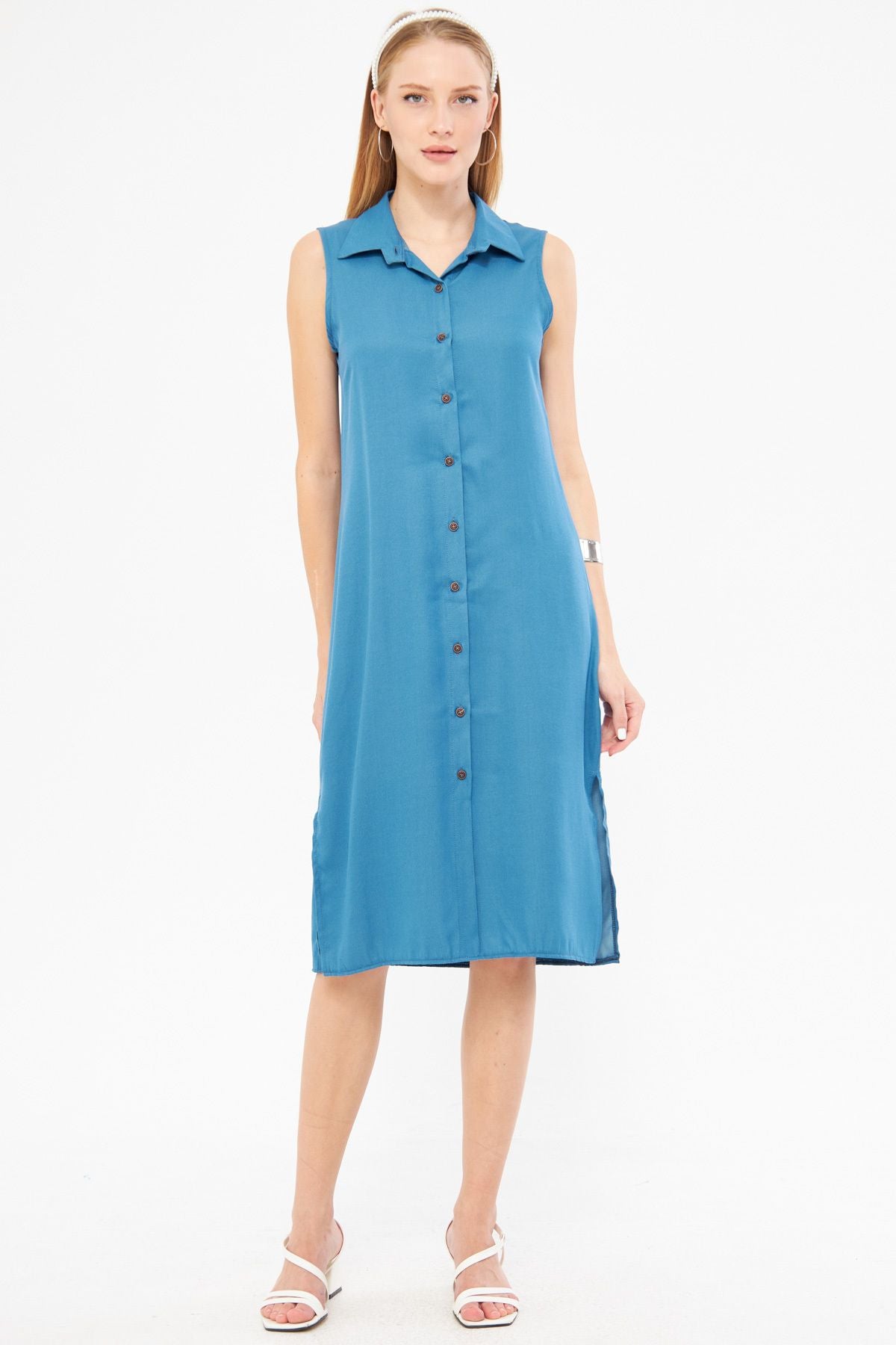 Women's indigo collar buttoned dress ARM-17Y00028