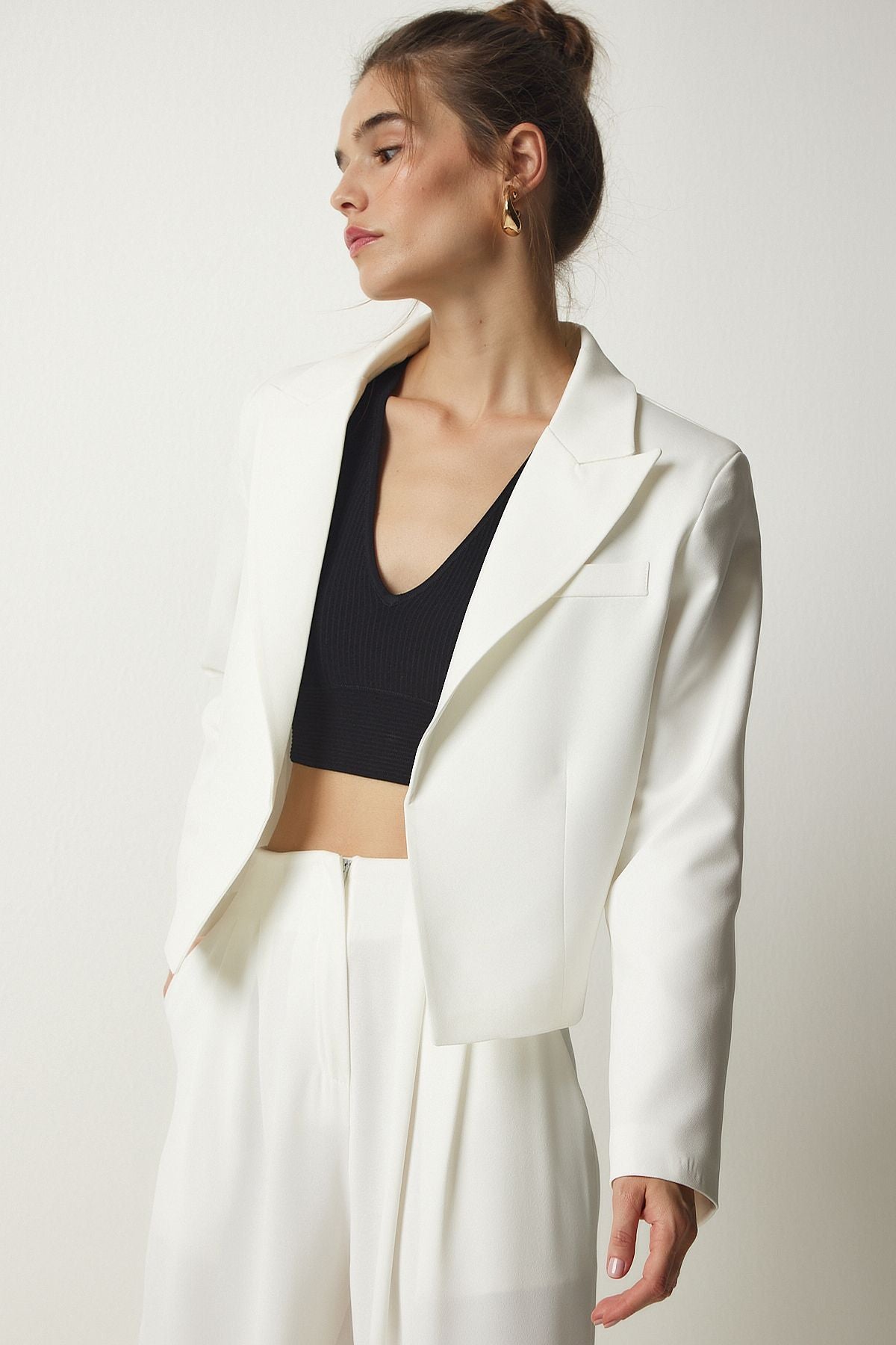 WOMEN WHITE CRAPHA YAKA BLAZER JACKET WF00049