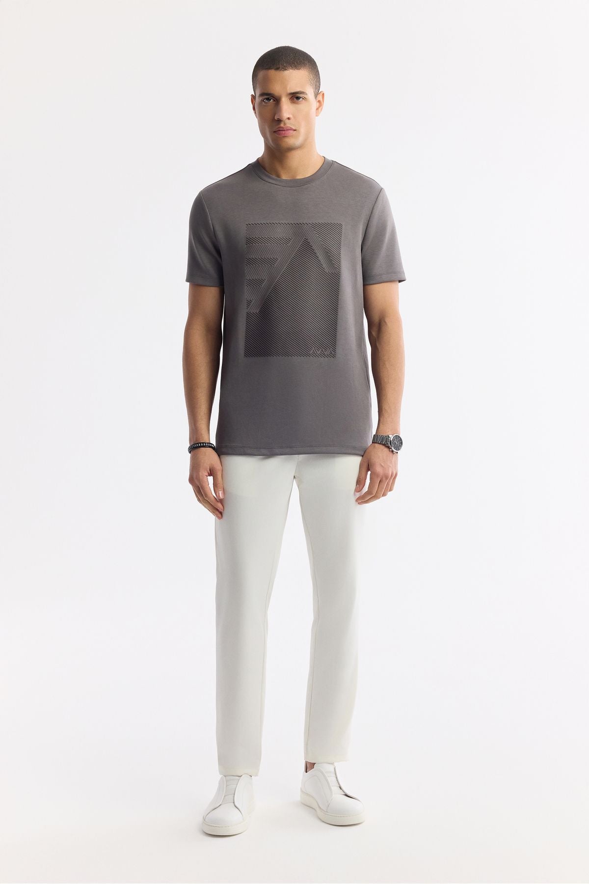 Men's anthracit bicycle collar injection printed interlok T-shirt A51y1072