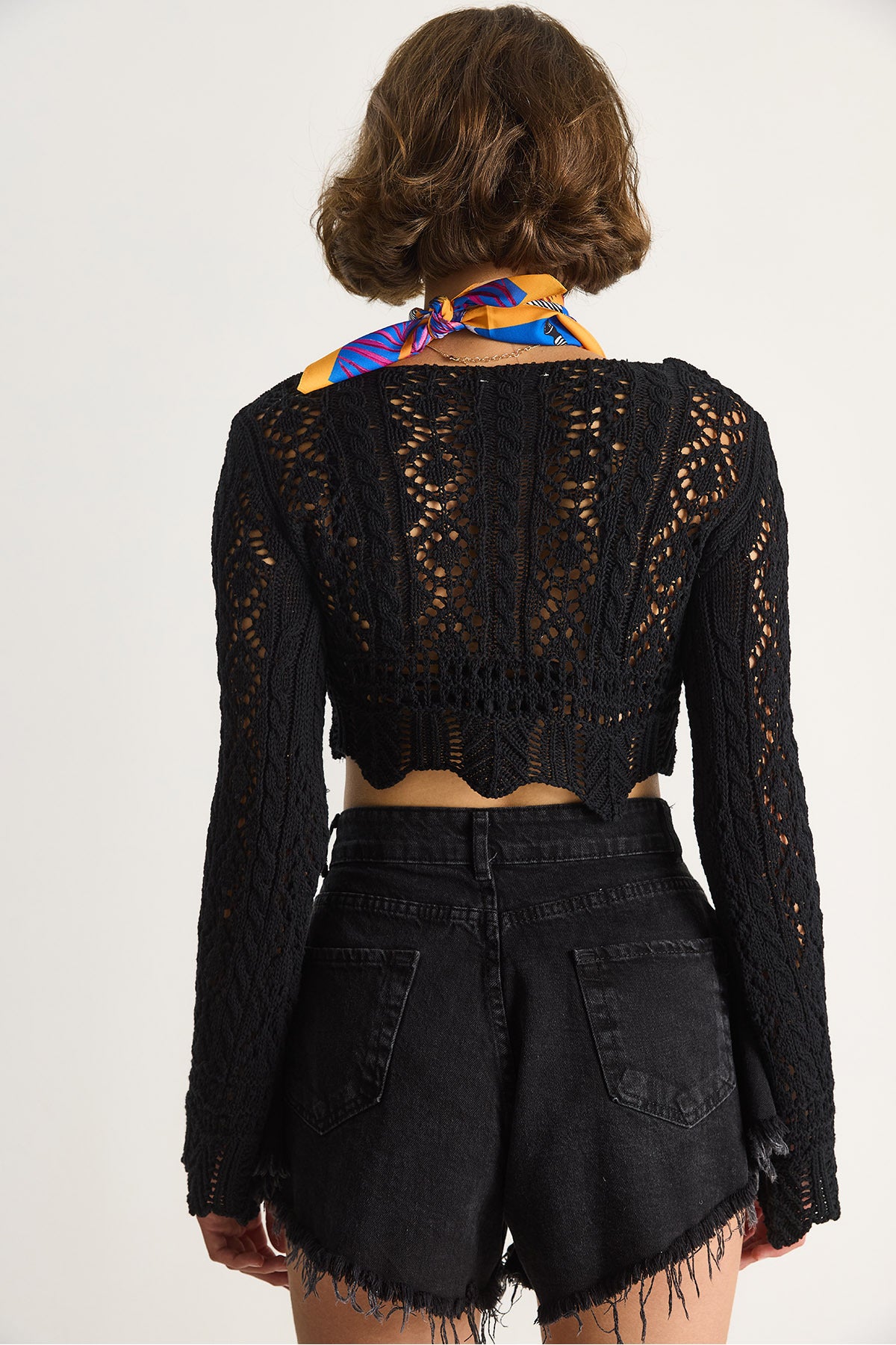 Women's Tie-Front Openwork Knitted Blouse 20259805