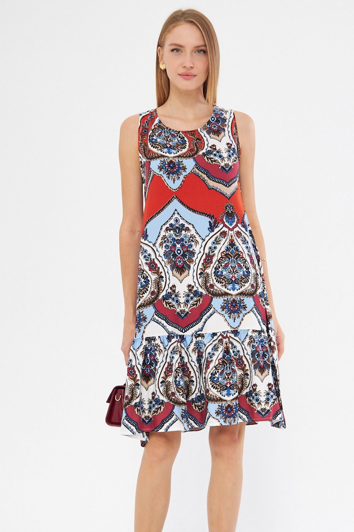 Female tile patterned sleeveless skirt frilly dress ARM-22K001142