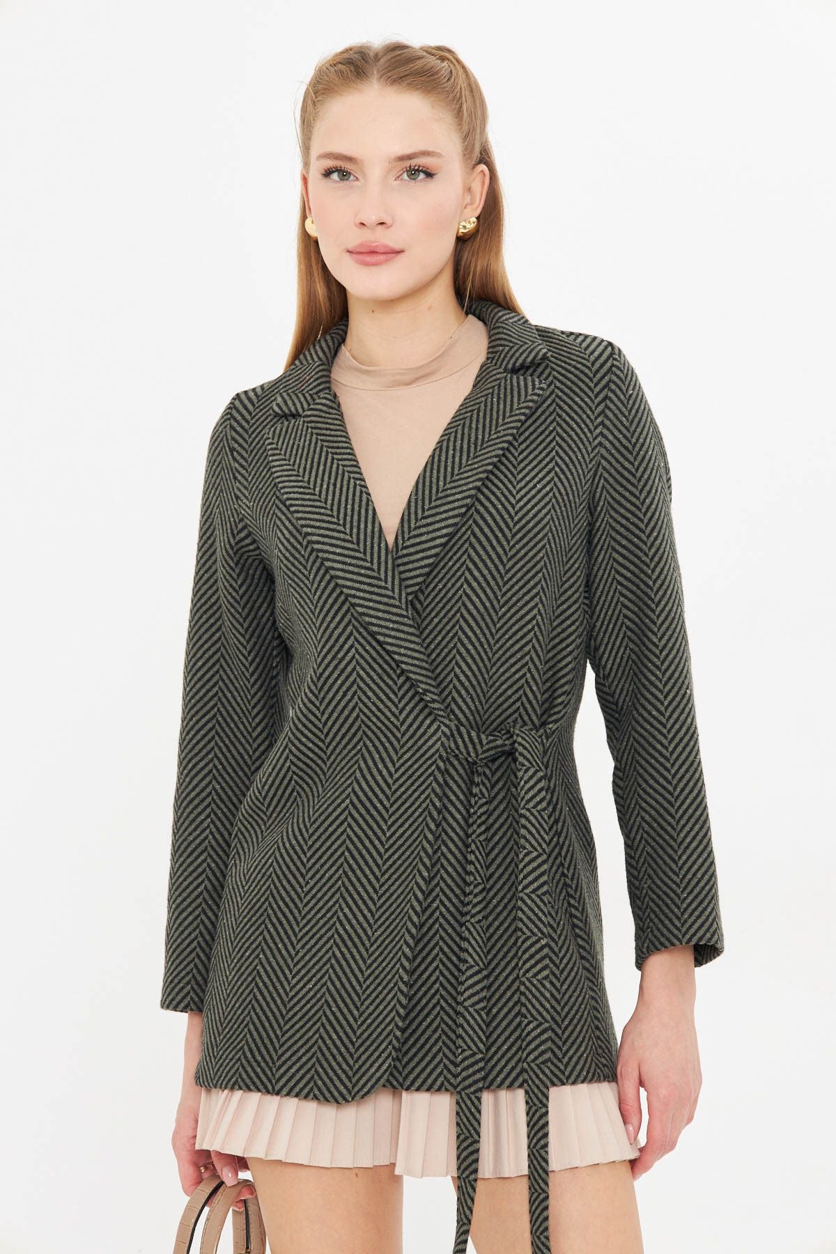 Women's Khaki side-on-the-bonding fish back pattern stamp jacket ARM-25K001074