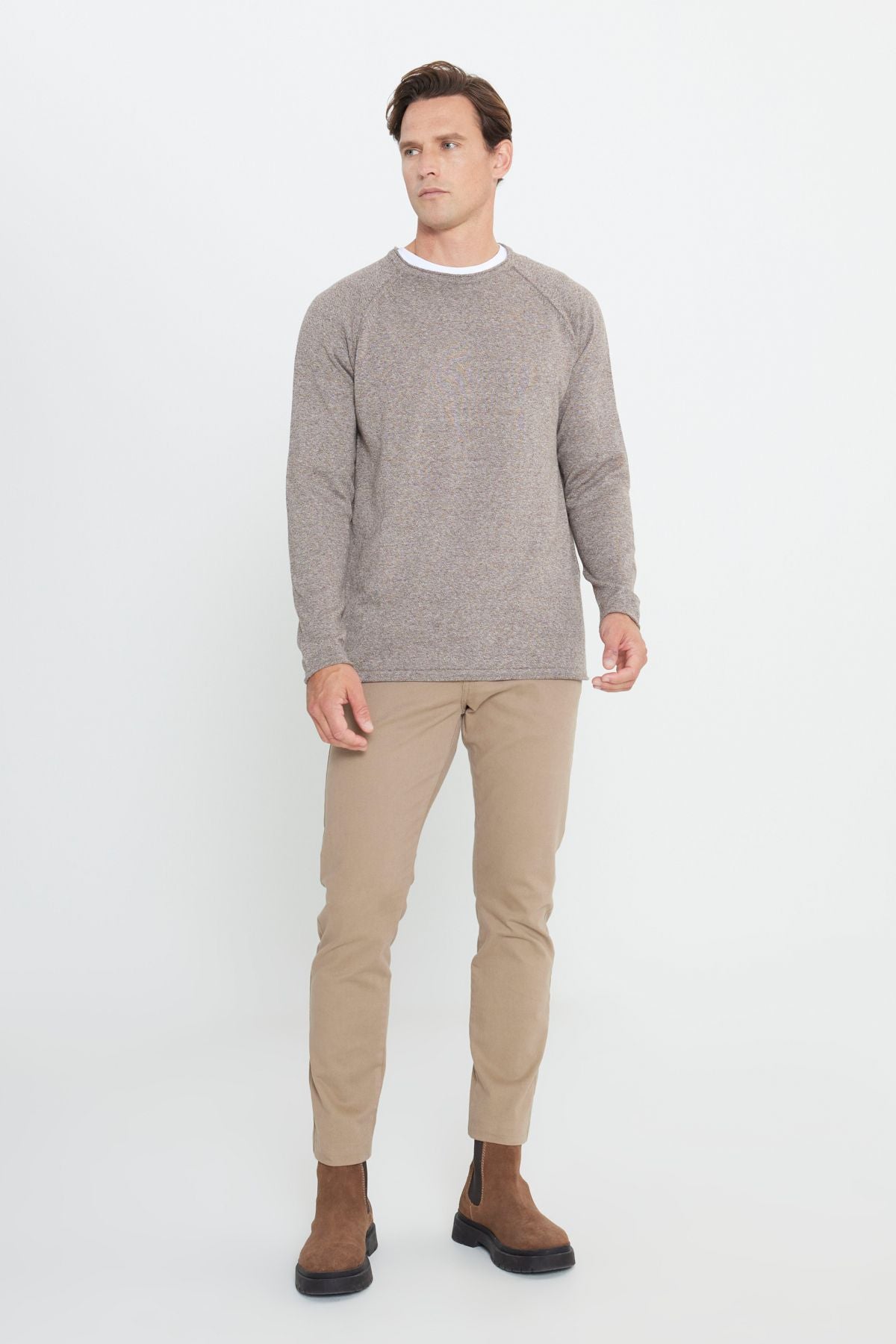 Men's Coffee-Equipment Standard Fit Normal Cut Bike Cotton Cotton Muline Patterned Knitwear Kazakh