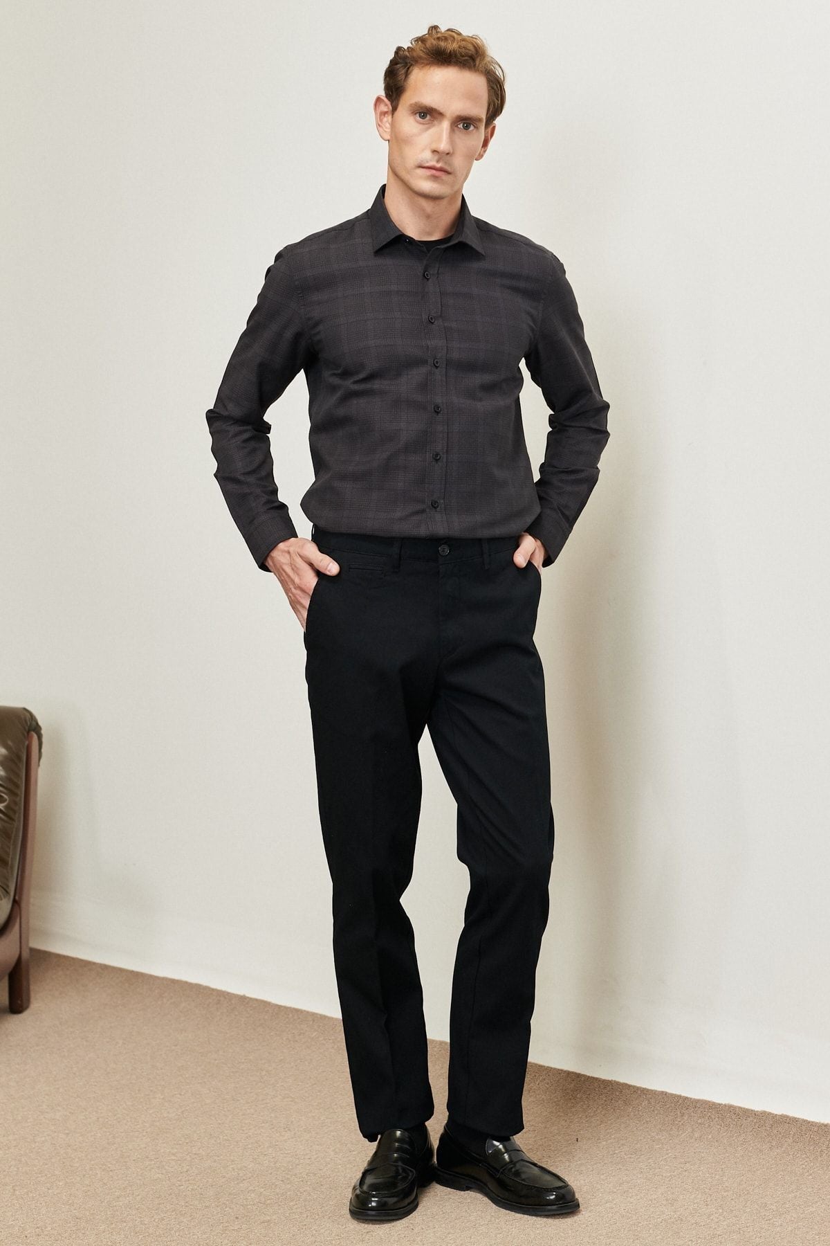 Men's Black Comfort Fit Casual Cut Flexible Amelor Casual Pants