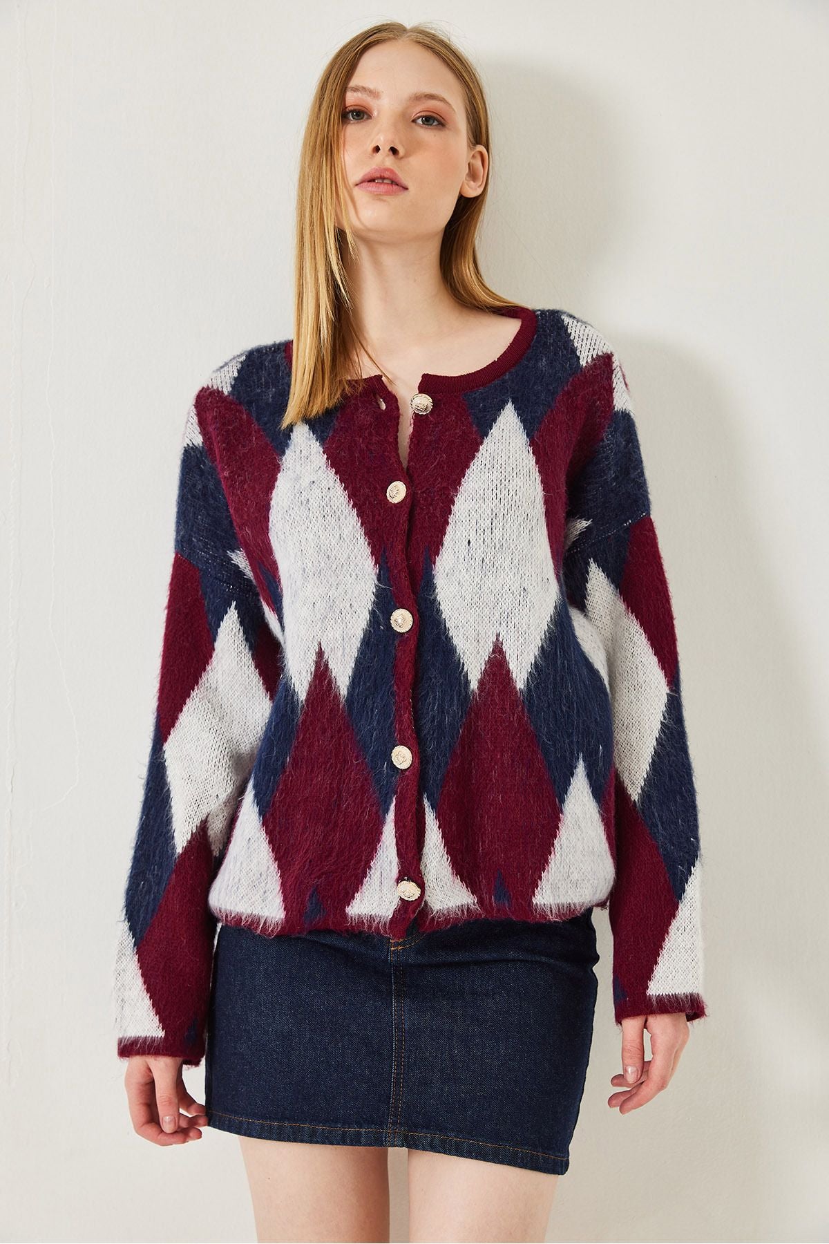 Female Baklava Patterned Knitwear Cardigan 60261303