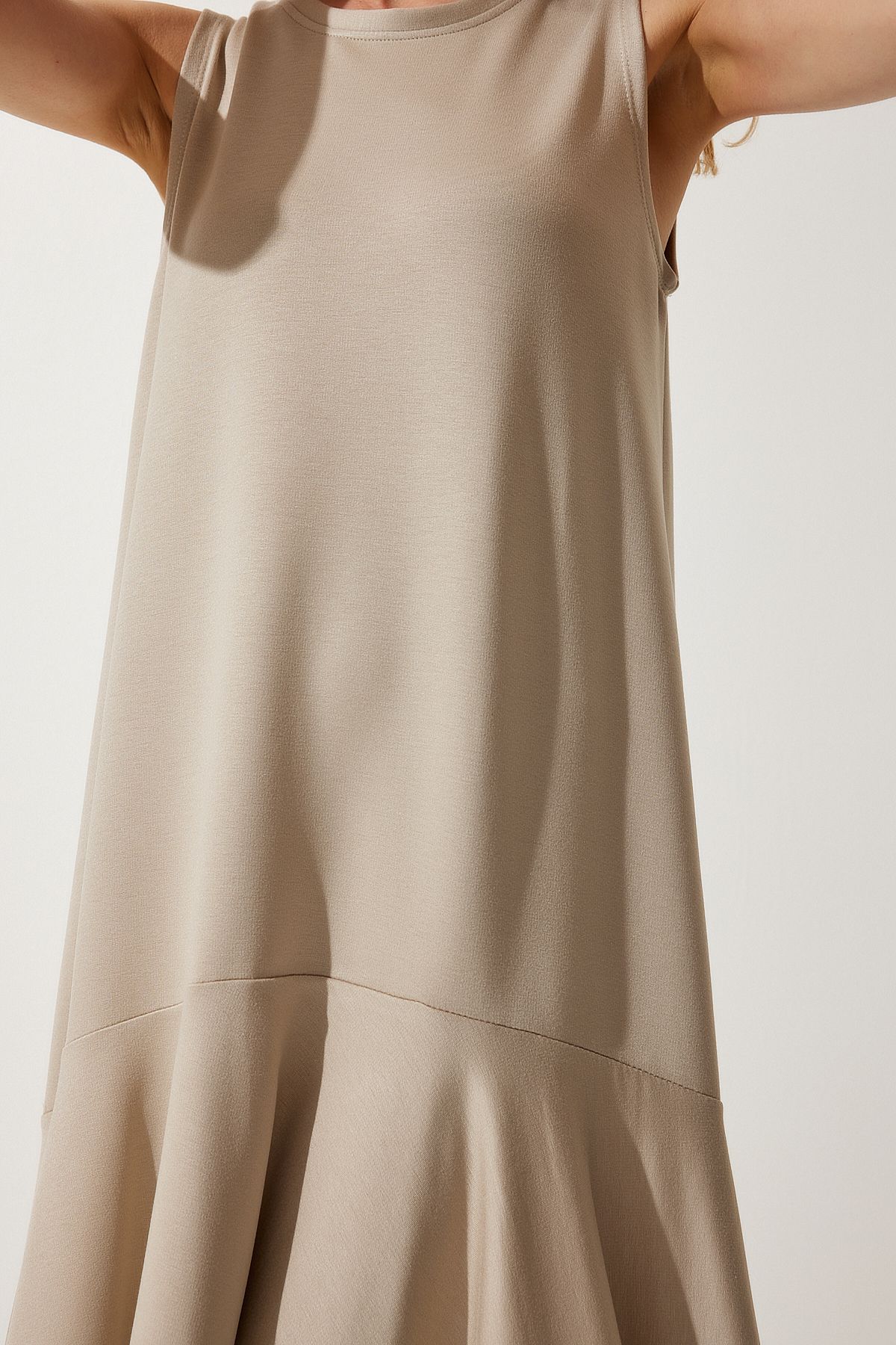 Female Beige Bike Neckling Flated Bell Dress BF00089
