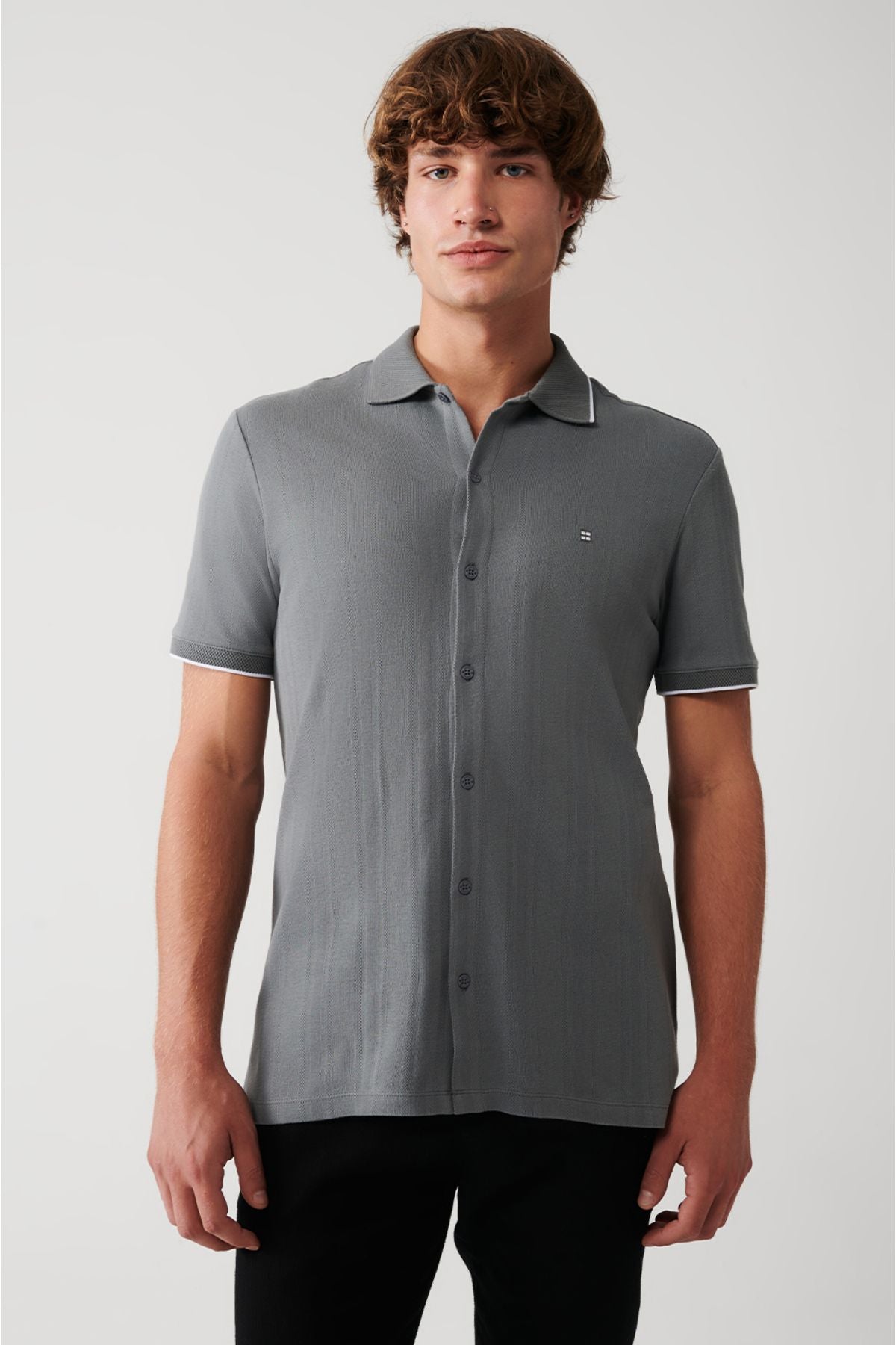 Men's Gray 100 %Cotton Ribana Short Sleeve Shirt A31y2239