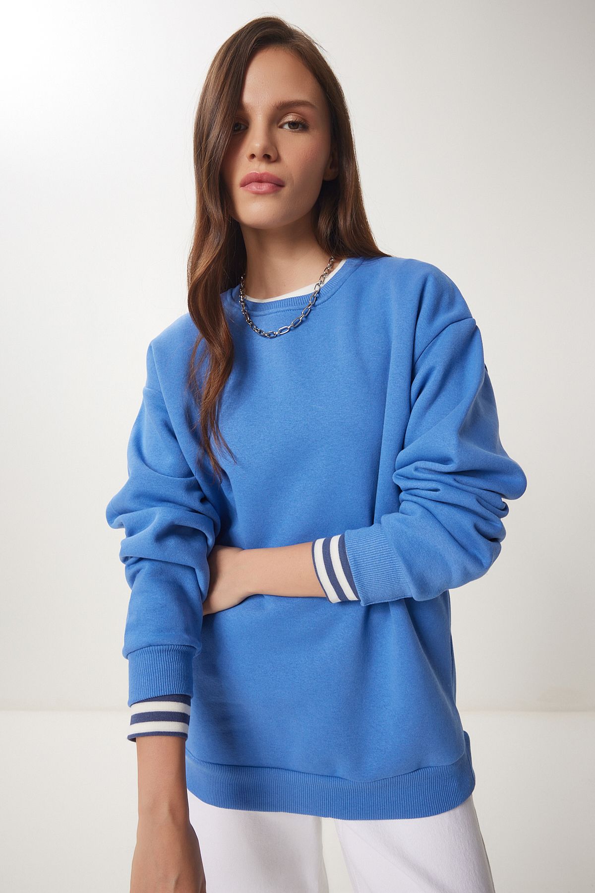 Woman Sky Blue Blue Basic Sweatshirt OW00001