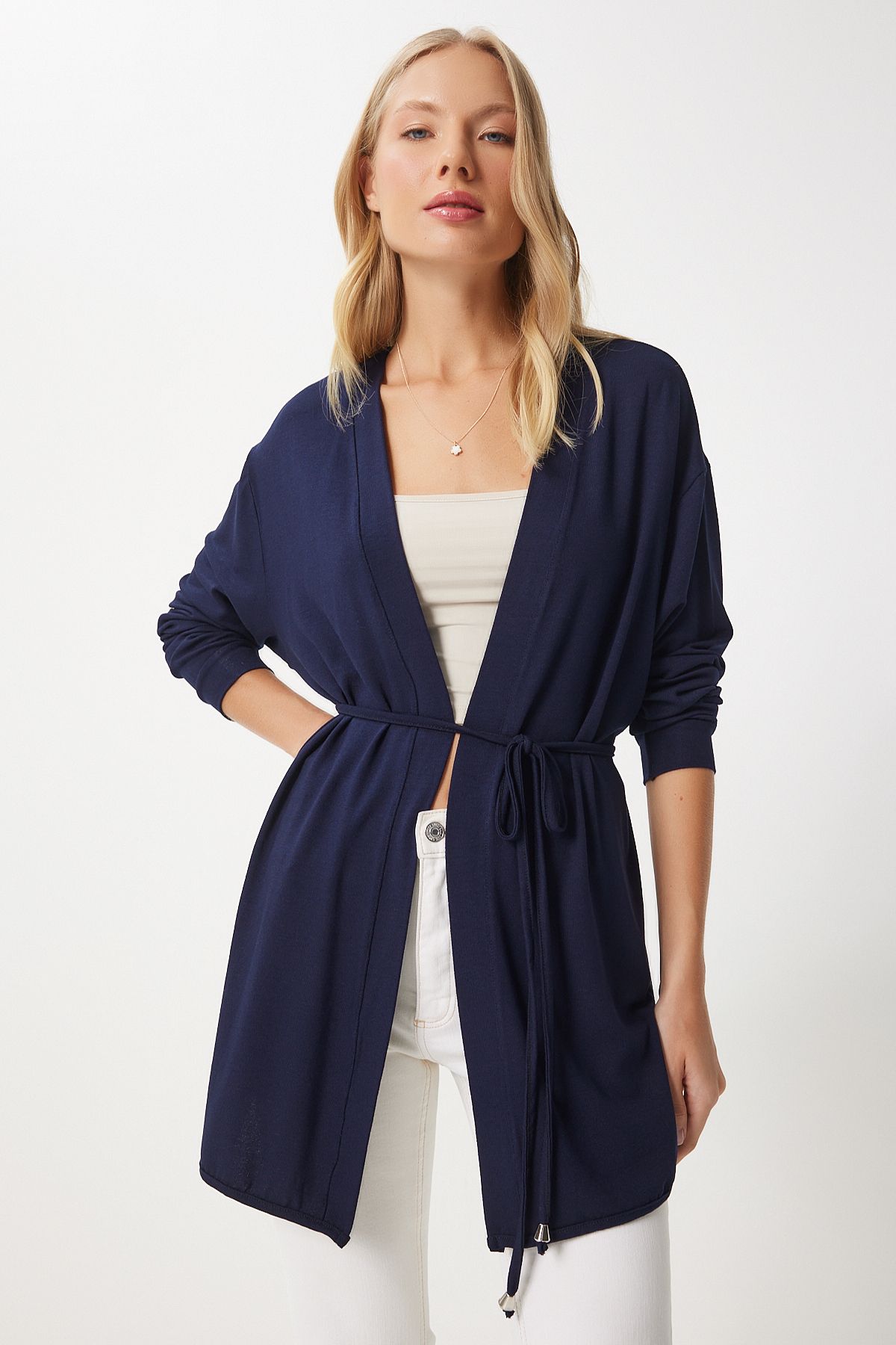 Woman Navy blue seasonal knitted knitwear cardigan EN00620