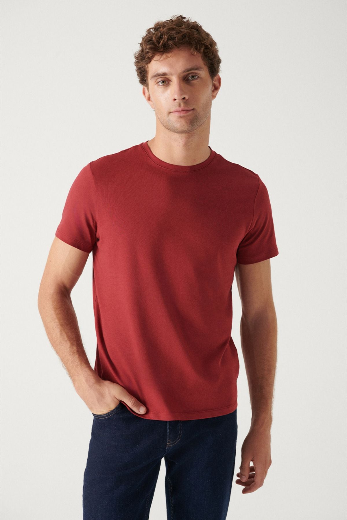 Men's Navy blue-burgundy T-shirt 2-pack 100% Cotton Crew Neck Regular Fit E001012