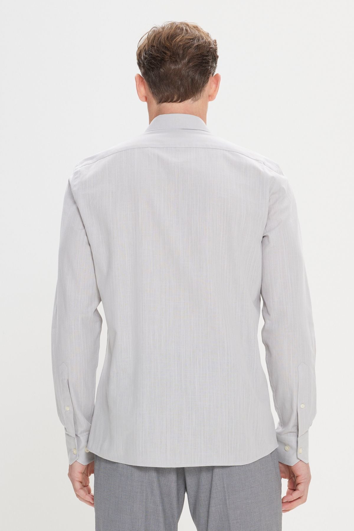 Men's gray 100 %cotton breathing fabric pennant oxford slim fit button collar shirt