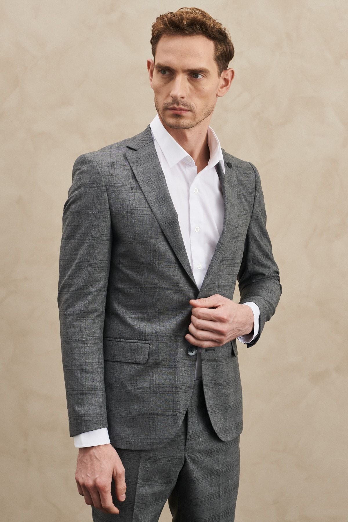 Men's Gray Extra Slim Fit Narn Cut Mono Yaka Square Suits