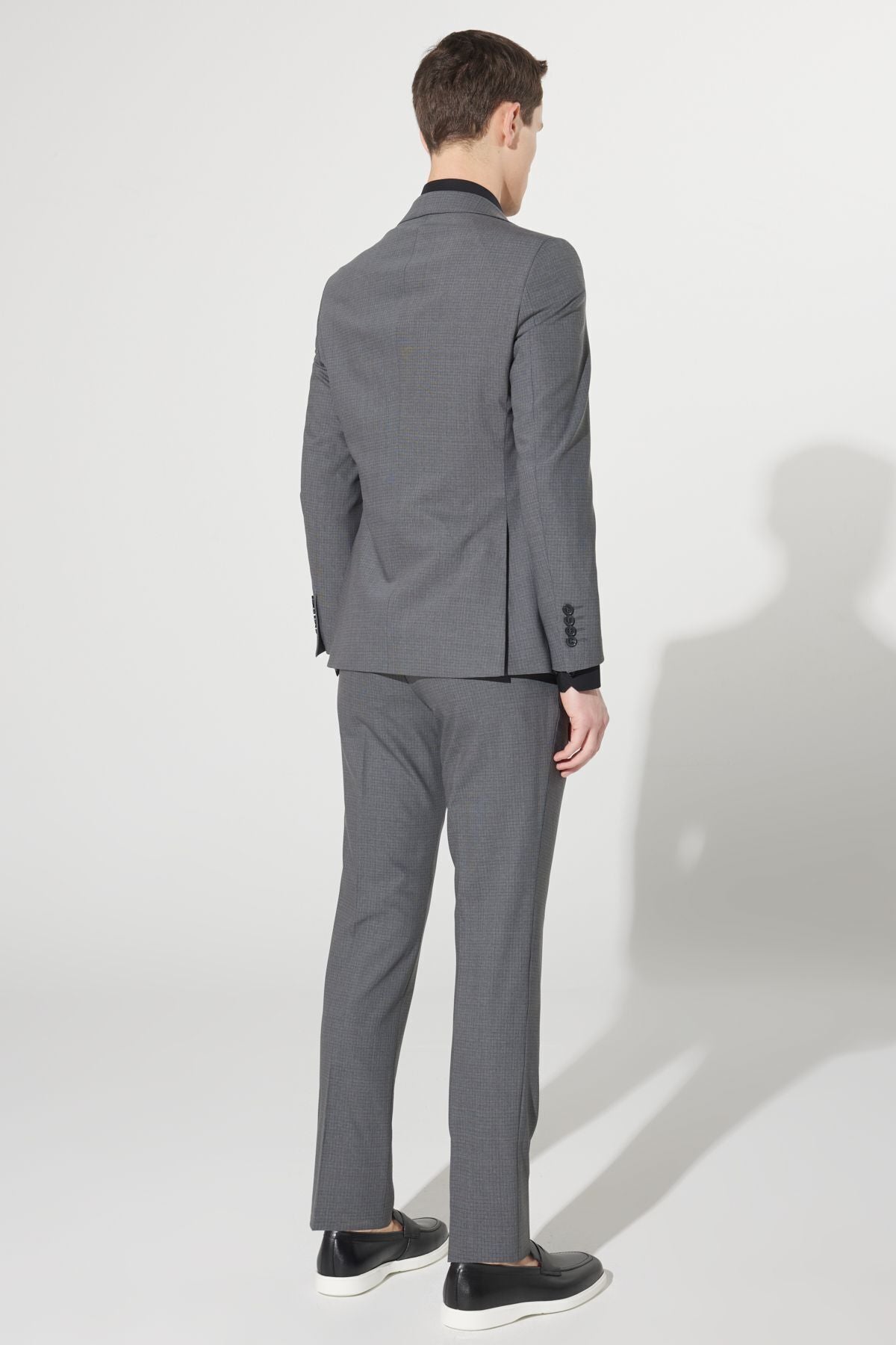 Men's Gray Extra Slim Fit Narn Cut Mono Yaka Square Wool Suit