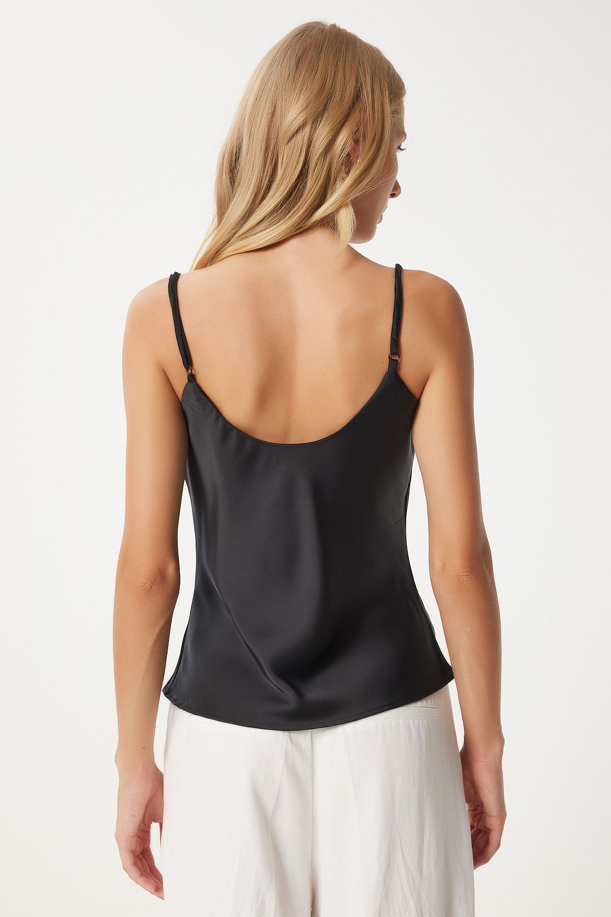 Female Black Satin Surface Degage collar weaving blouse FN03354