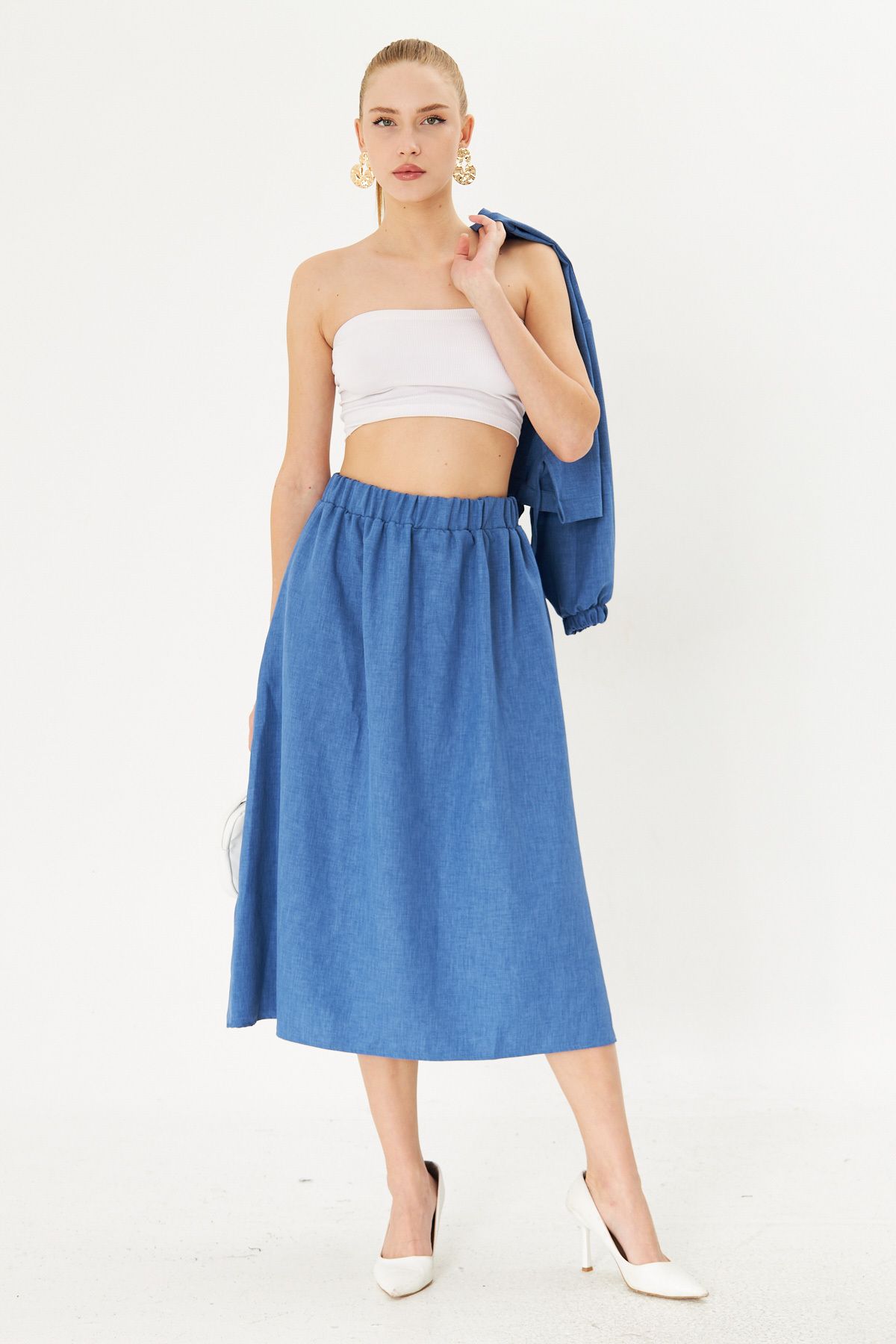Female Indigo Waist Waist Midi Boy Skirt ARM-25K001010