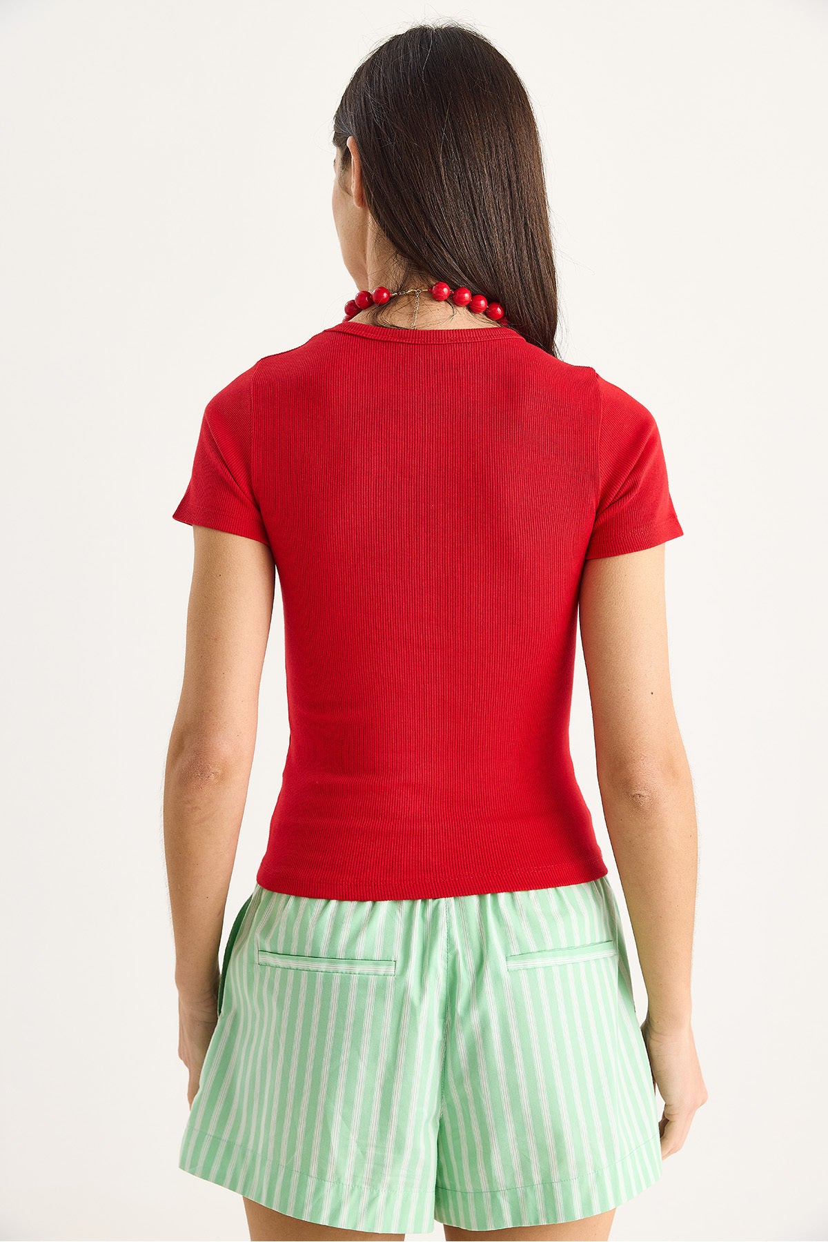 Women's Cherry Embroidered Ribbed Basic Crop T-Shirt 4053 60283400