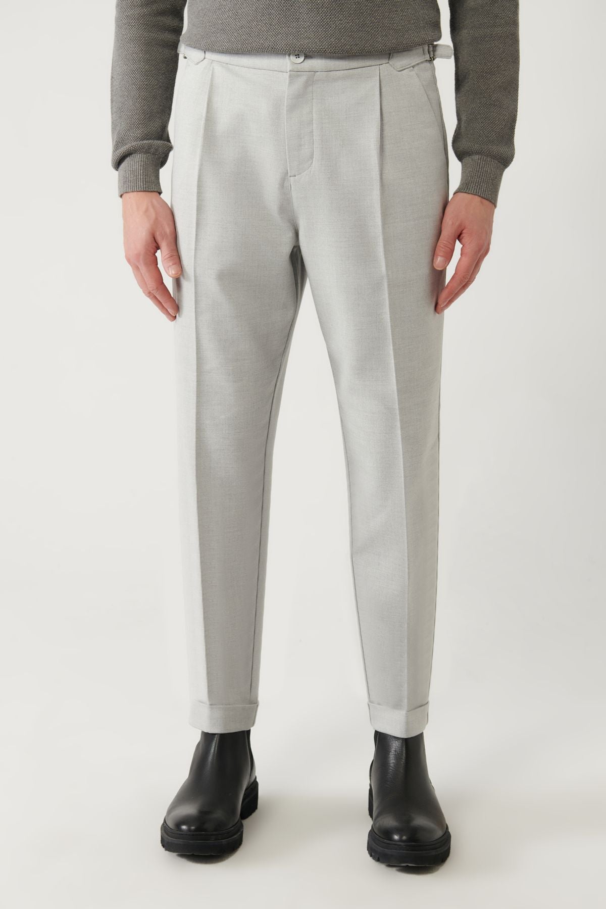 Men's light gray pleated double trousers A32y3084