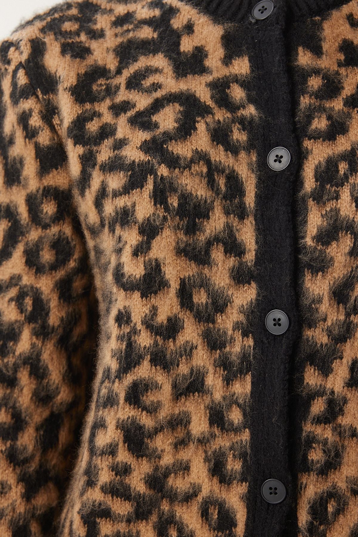 Women's black brown leopard patterned short beard knitwear cardigan US00935