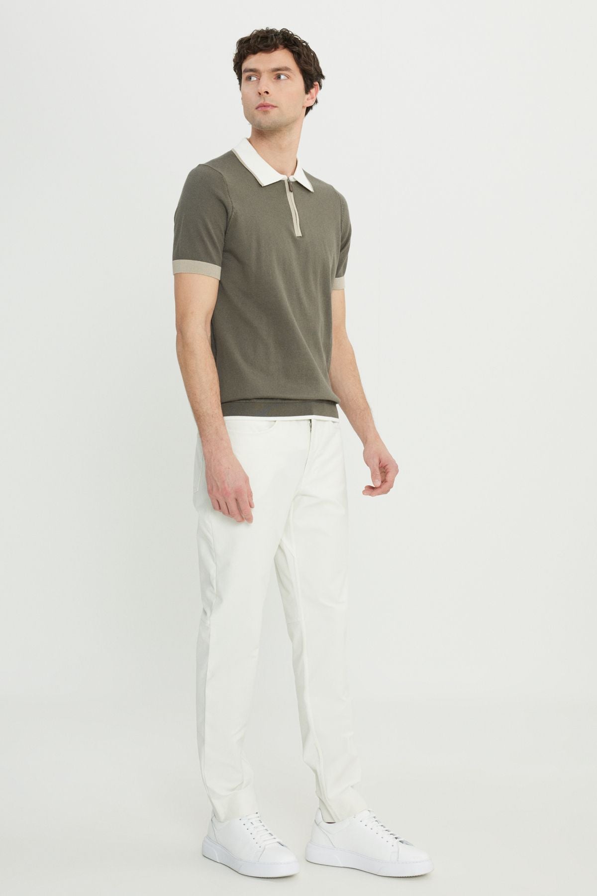 100 %Cotton Standard Fit Normal Cut Polico Khaki Triko T -shirt