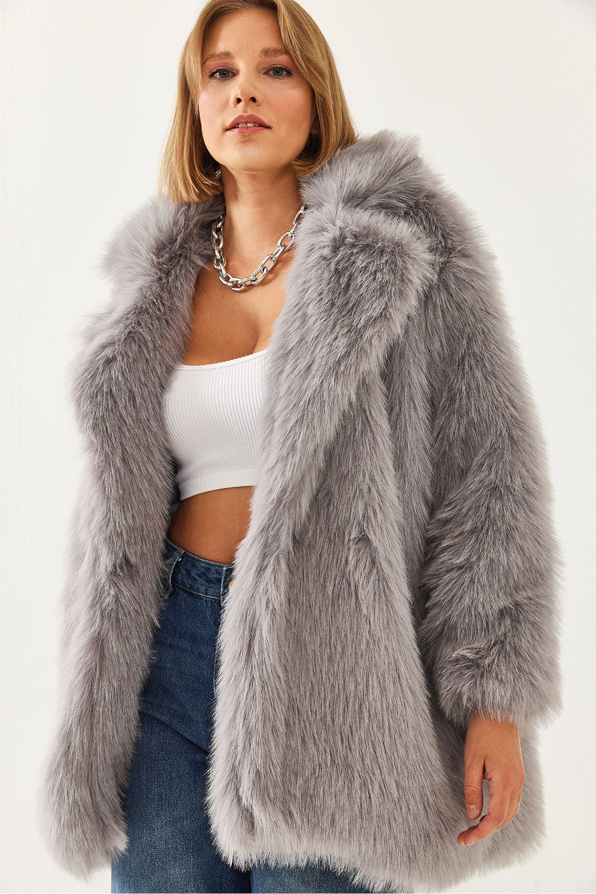 Women's Premium Artificial Long Fur Jacket 2461 60251923