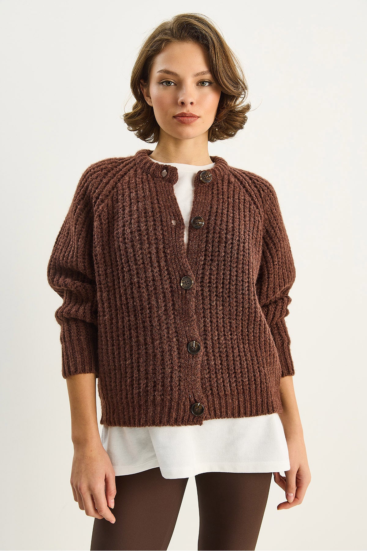 Women's Thick Knitted Crew Neck Knitwear Cardigan TH251061 60283743