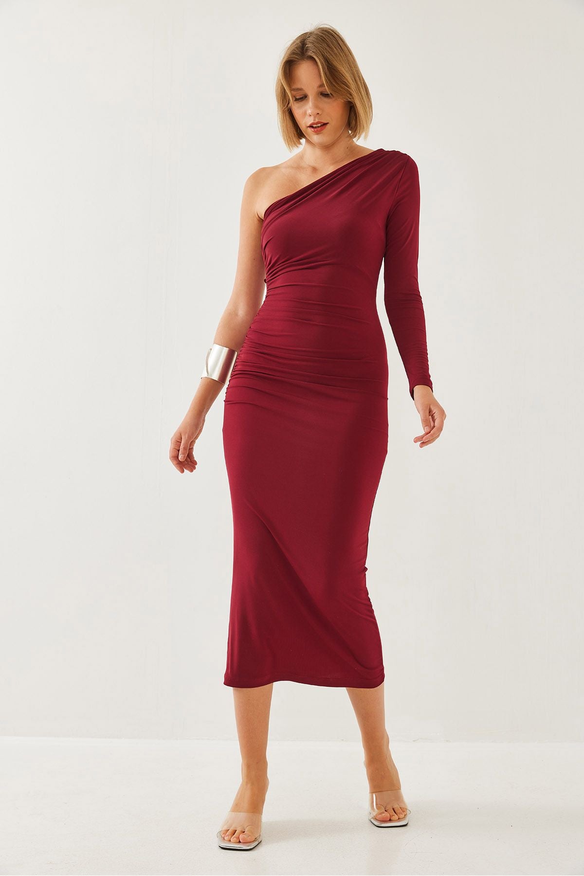 Woman One Shoulder and Shirred Long Dress 375 60351135