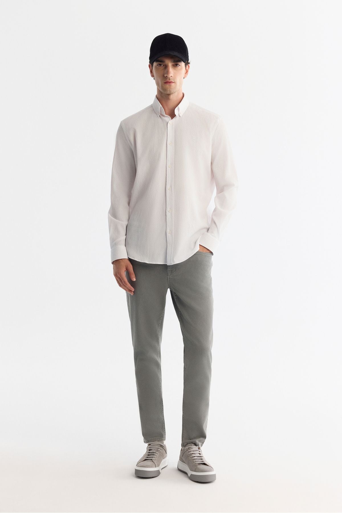 Men's white button collar easily ironable shirt A42Y2071