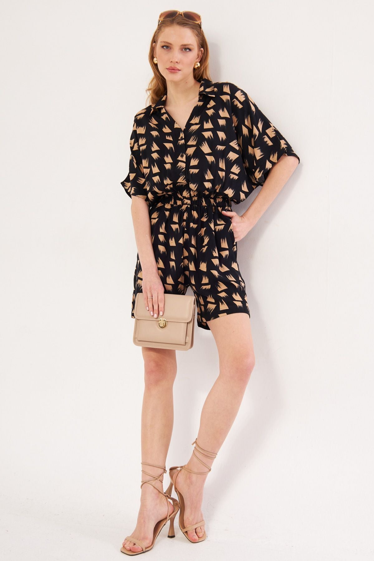 Female Black Tria Tulum Shirt Cep Patterned Short ARM-24Y001023
