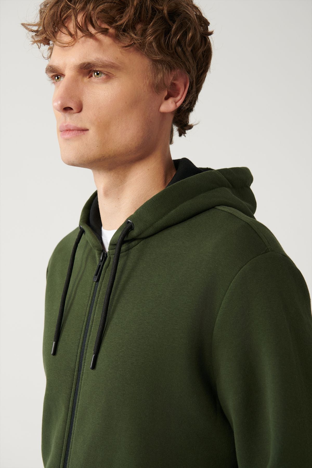 Male Khaki Kapüşon with 3 -Triple Zippered Sweatshirt E001019