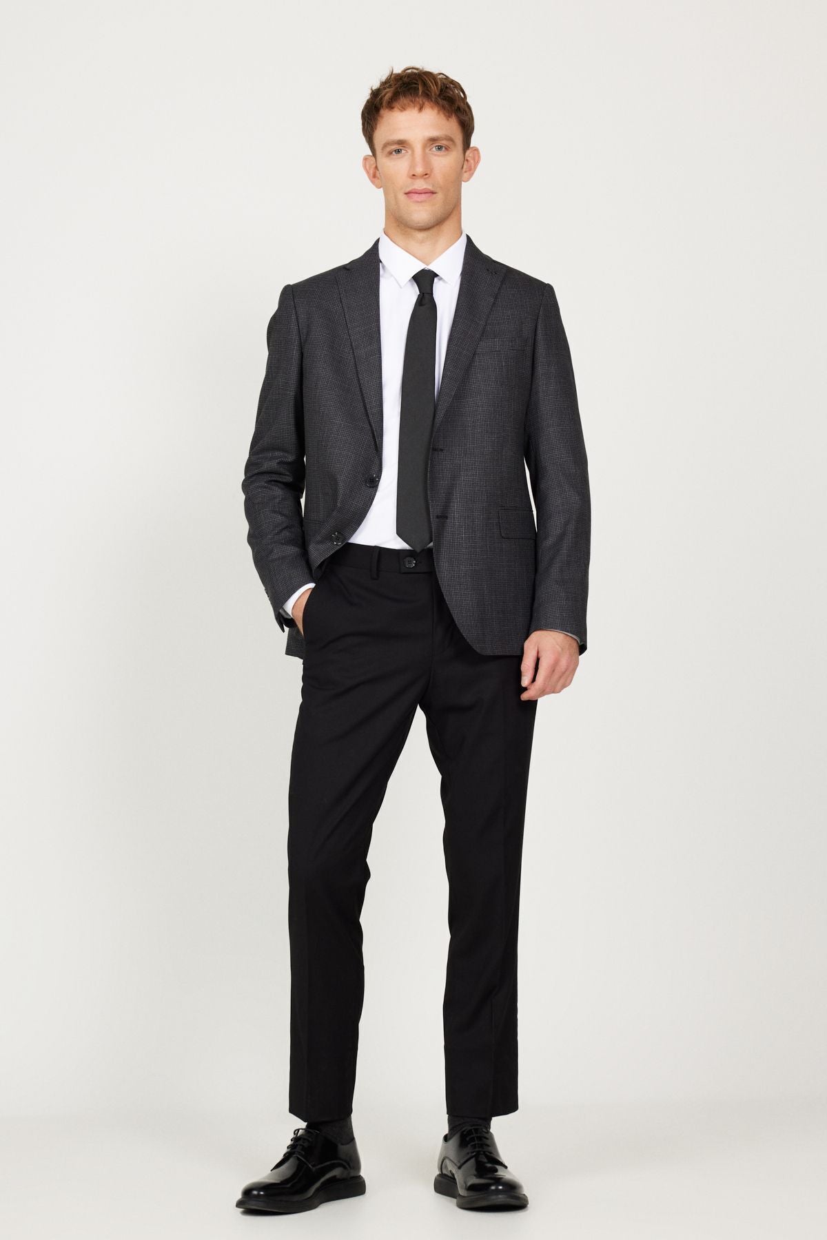 Men's anthracite slim fit narrow cut Mono collar Anecdote Blawal Pants Suit Suit