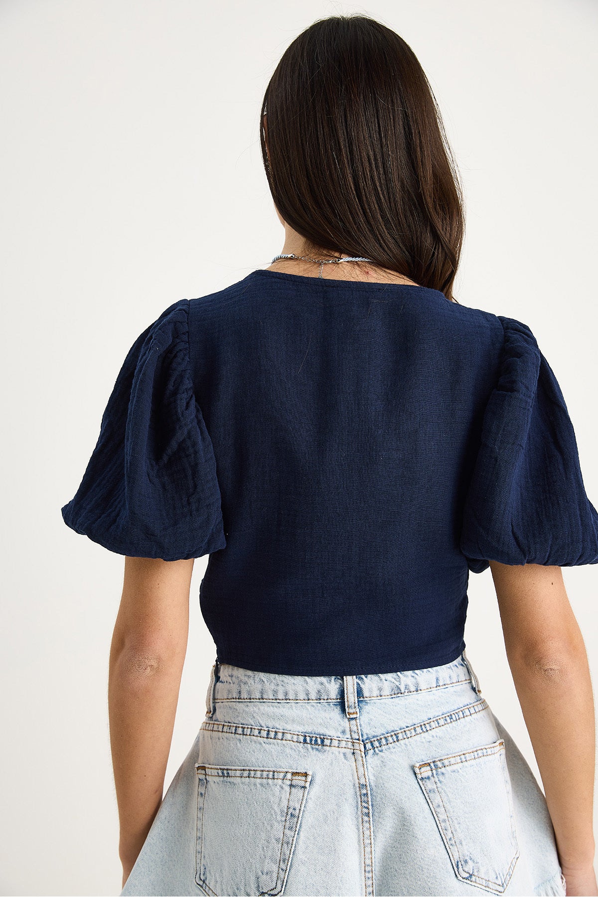 Women's Balloon Sleeve Crop Muslin Blouse 1004-1 60283344