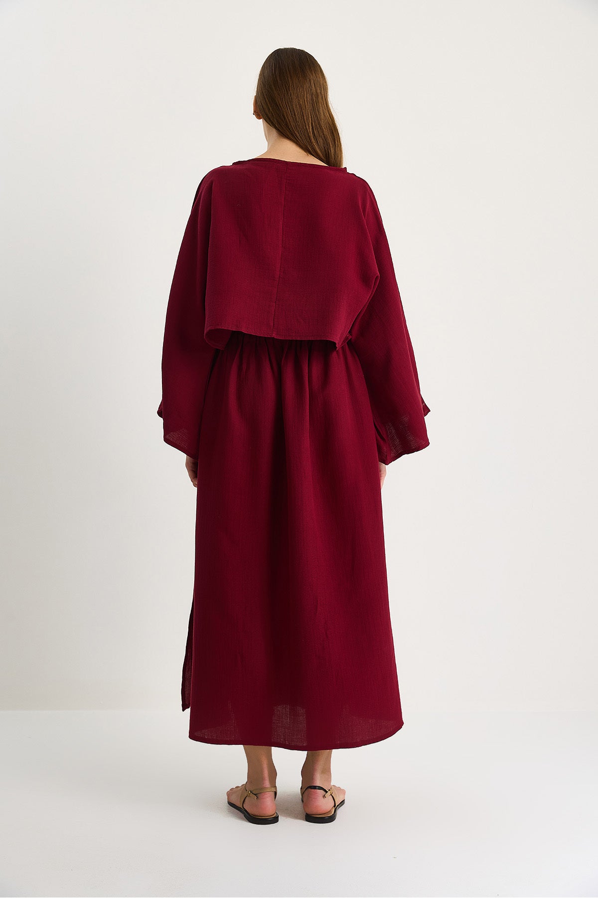 Women's Bat Sleeve Crop Slit Detail Skirt Muslin Suit 9280-1 60283504