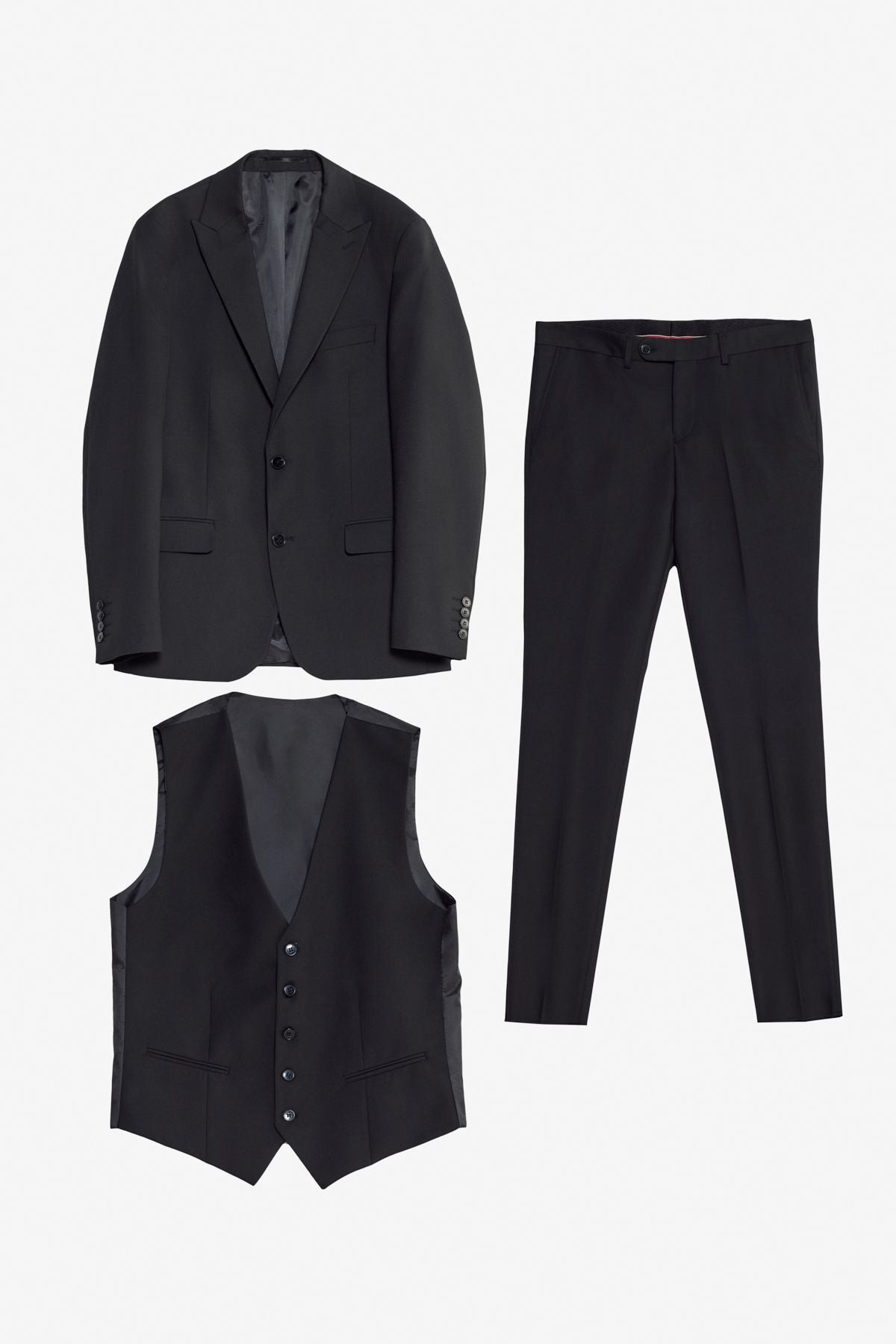 Men's Black Slim Fit Narrow Cut Swallow Cover Cep Cep Wit with Vest Suit