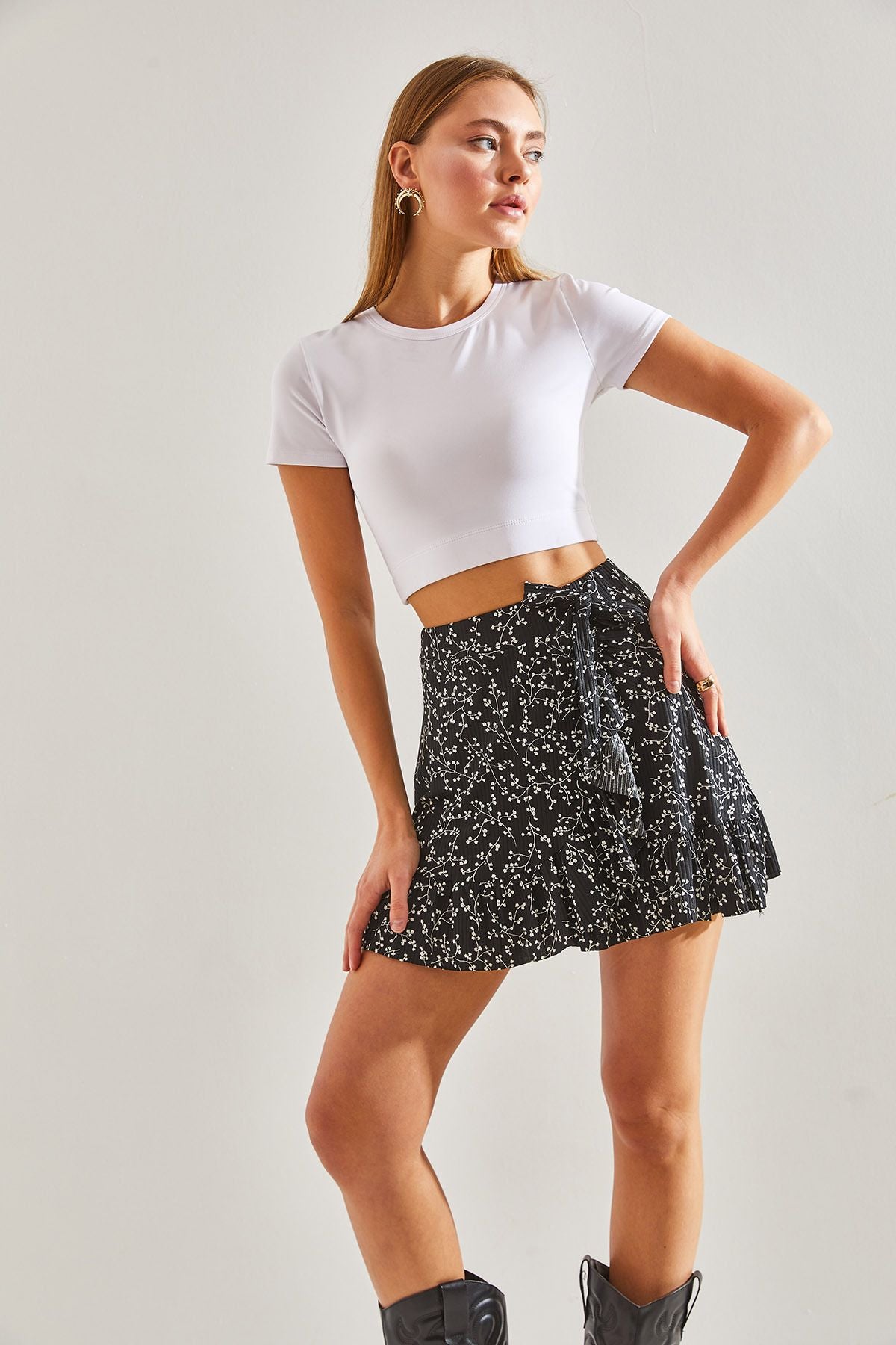 Women's Waist Mini Skirt with Elk Patterned 60201009