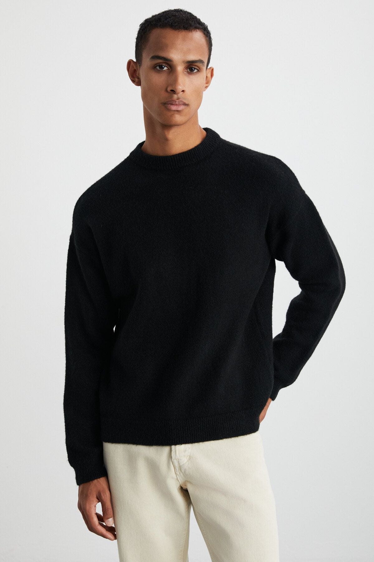 Tromso Men's Bike Yaka Oversize Recycle Triko Knitwear Black Sweater