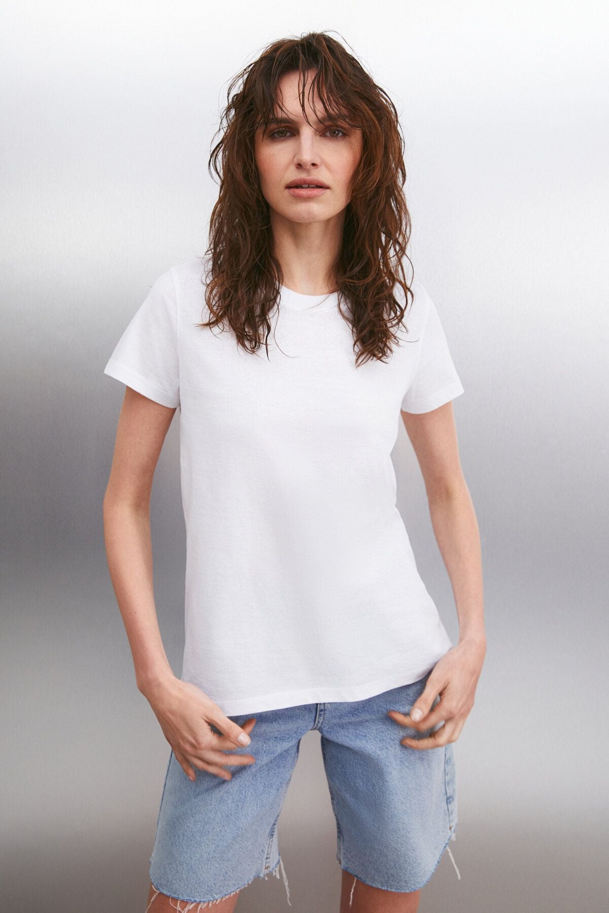 Samantha Women Comfort Fit 100 %Organic Cotton Basic Knitting White T-shirt