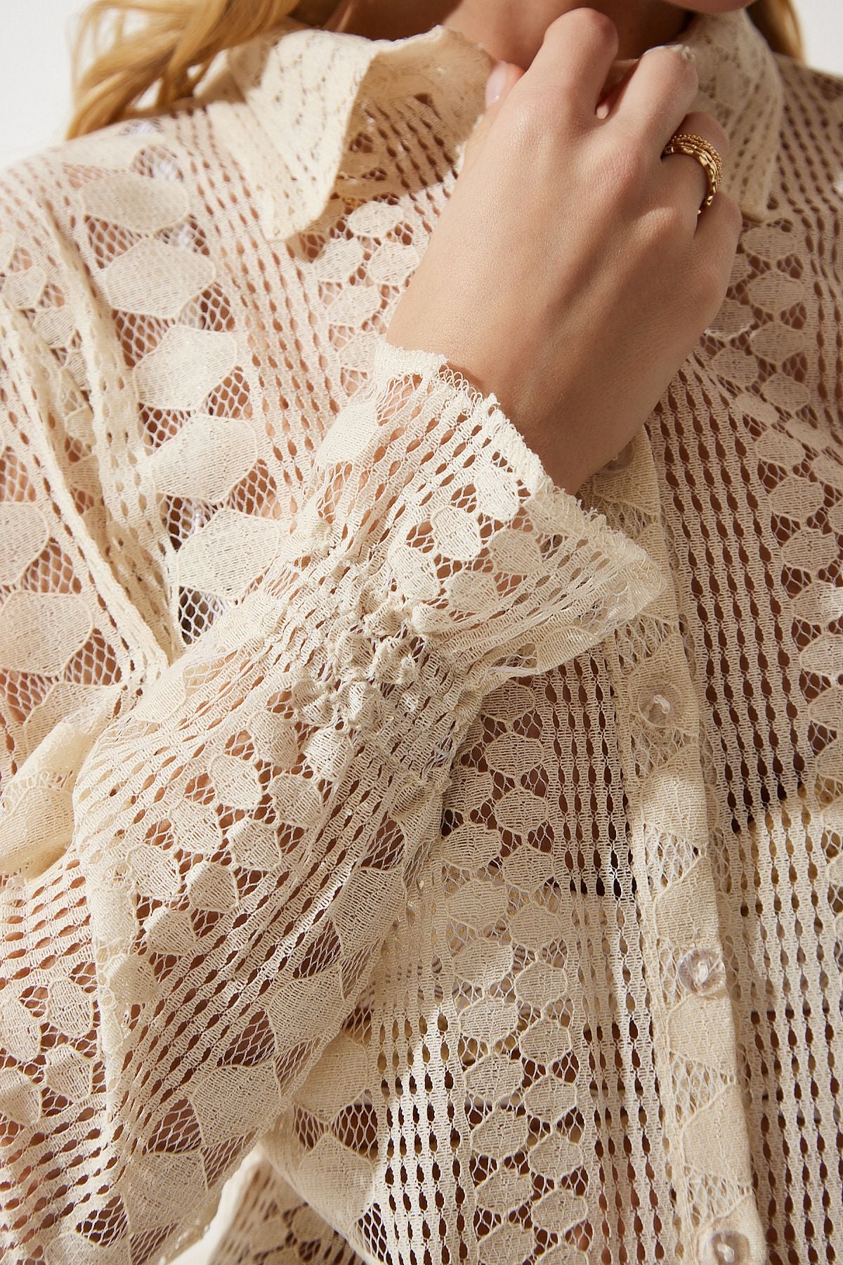 Female Beige Lace Transparent Shirt TP00028