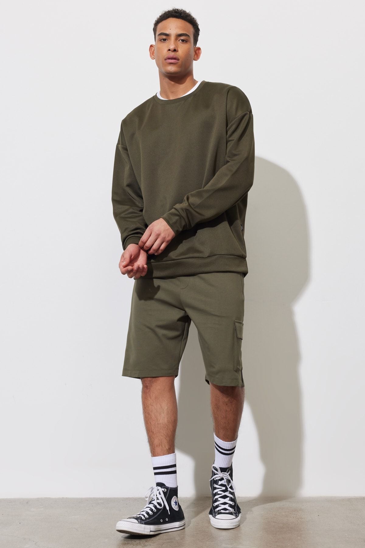 Men's Khaki Standard Fit Normal Cutting Cotton Pocket Knitting Shorts