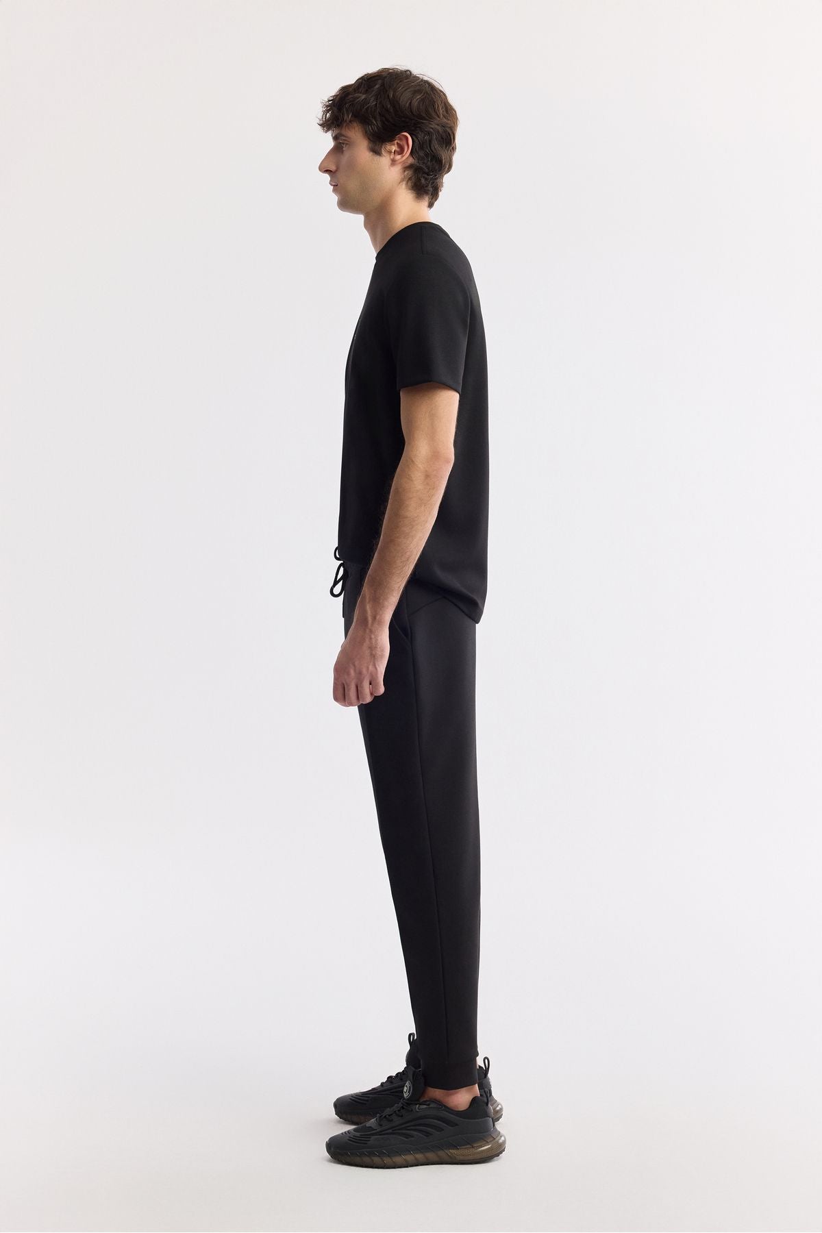 Men's Black Waist with Lacık with Laccik Side Pocket Ribbed Interlok Jogger A51y3400