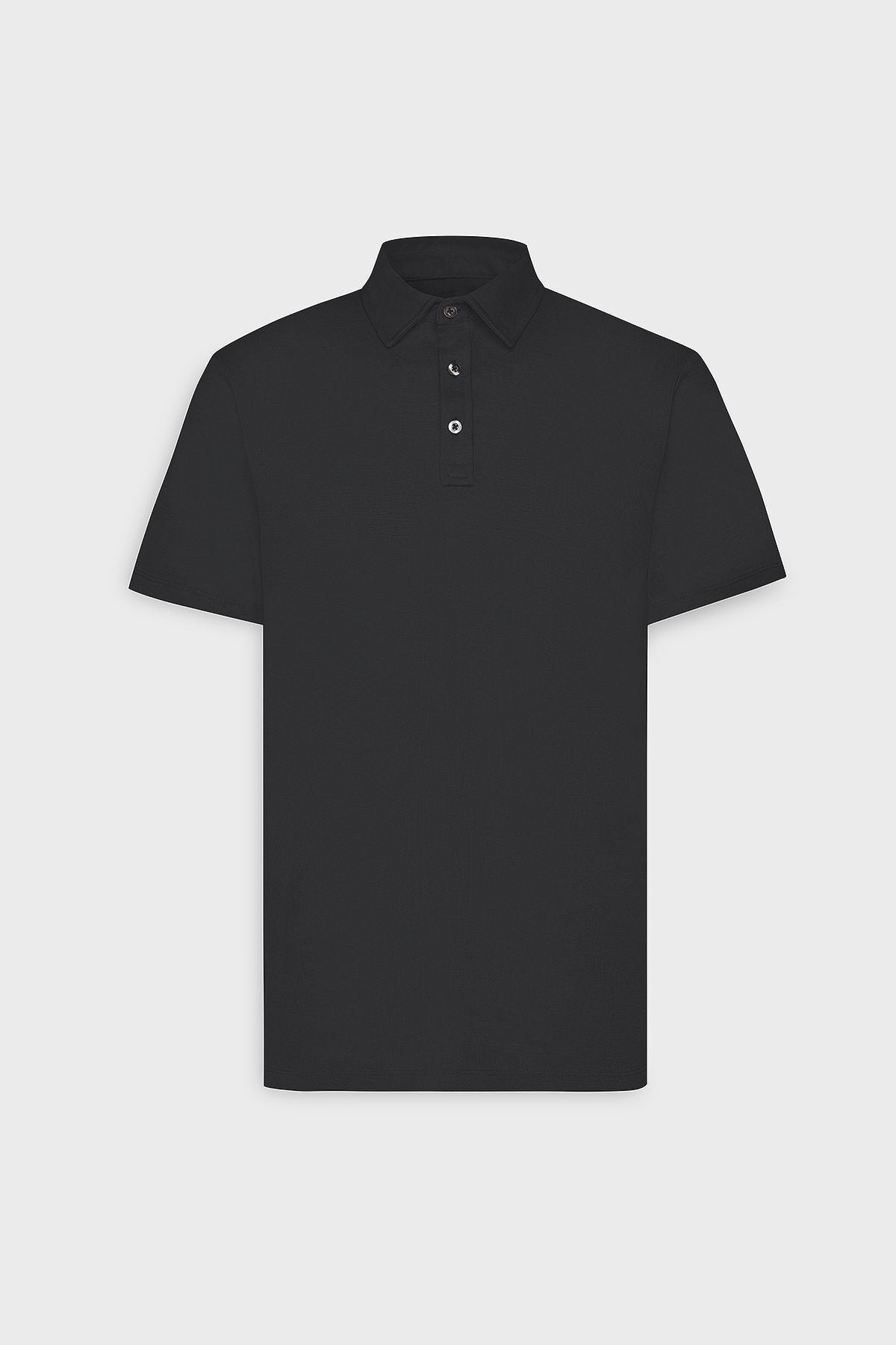 Erkek Siyah Slim Fit Dar Kesim Polo Yaka Düz Casual Tişört