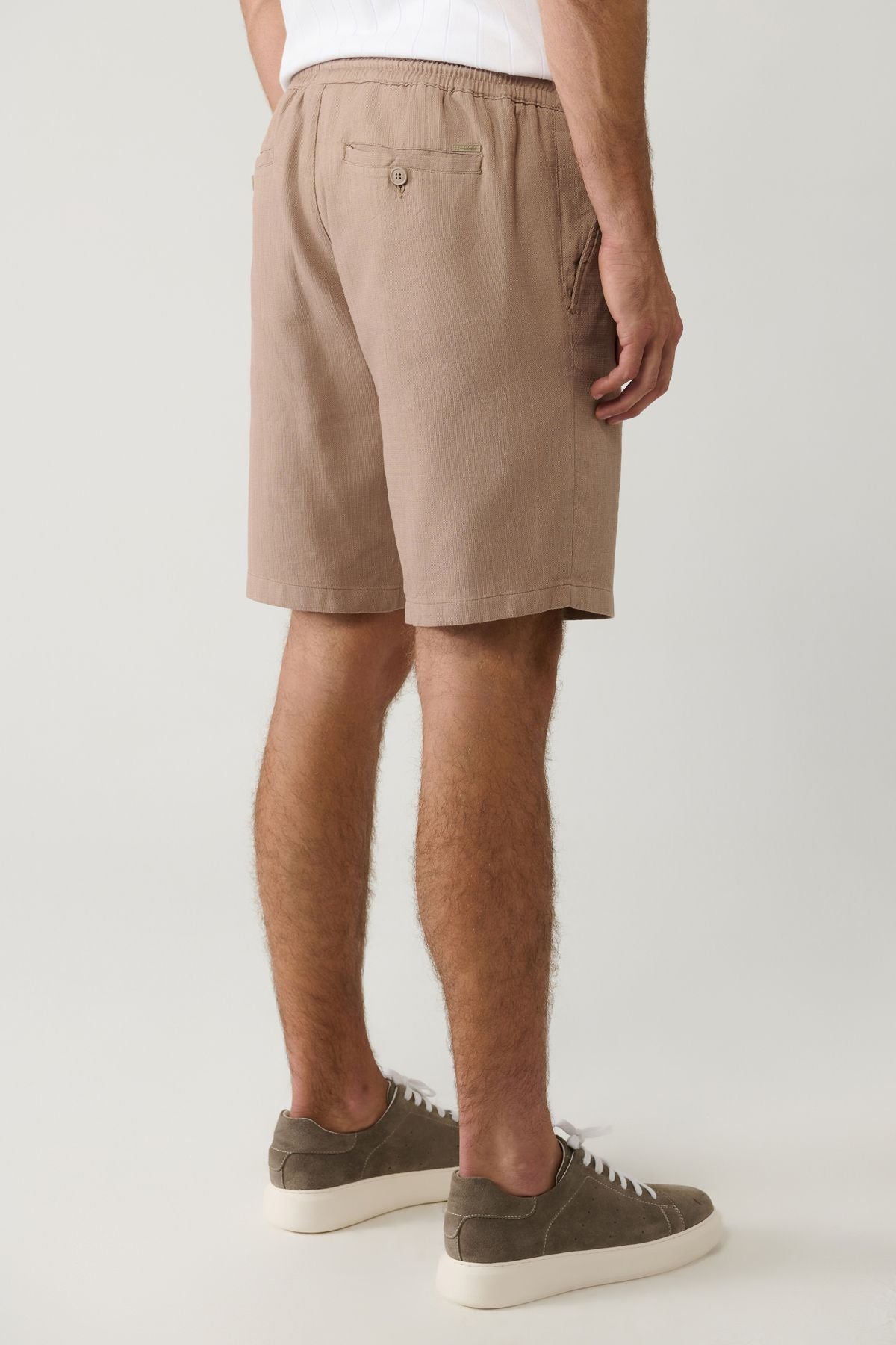 Men's mink 100 %cotton side pocket with waist tire -linen texture E003603