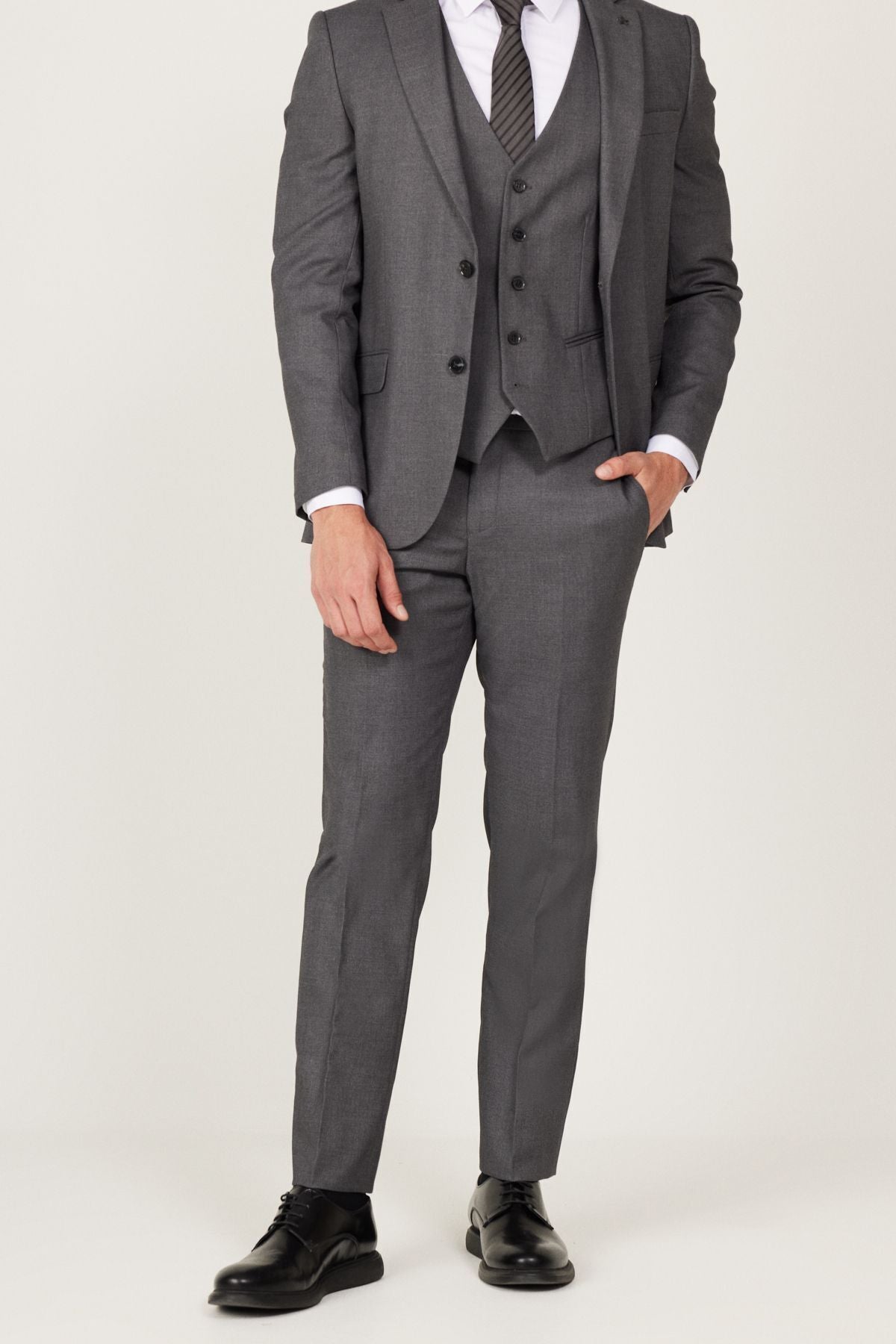 Men's anthracite slim fit narrow cut Mono collar Amesty Vest Suit Suit